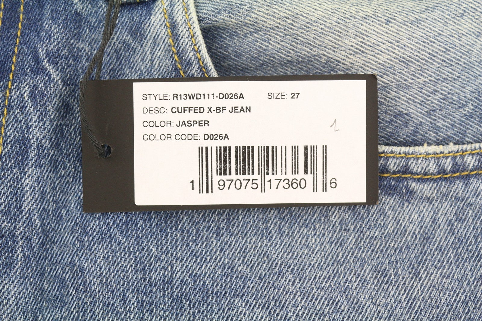 R13 Cuffed X-BF Women Jeans 27 Jasper Straight Fit Faded Blue Zip Fly Denim PF25