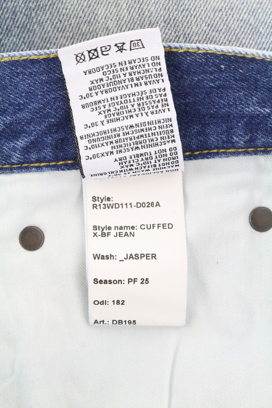 R13 Cuffed X-BF Women Jeans 27 Jasper Straight Fit Faded Blue Zip Fly Denim PF25