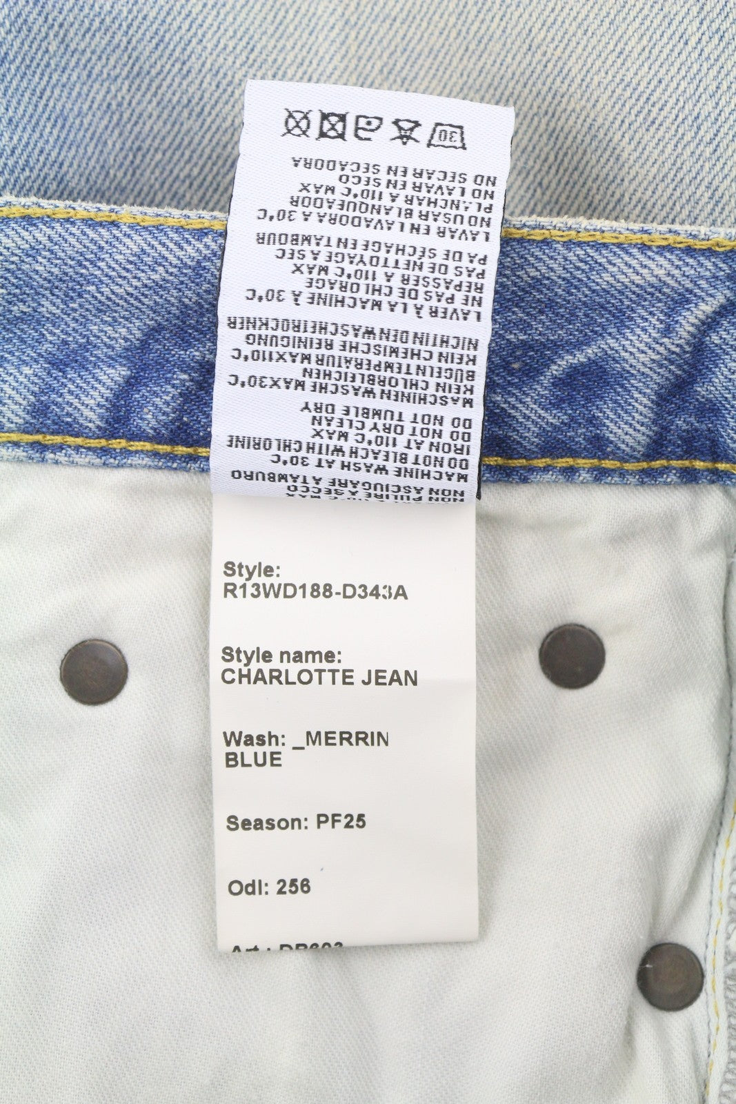 R13 Charlotte Women Jeans 28 Merrin Blue High Rise Flare Leg Faded PF25 RRP795