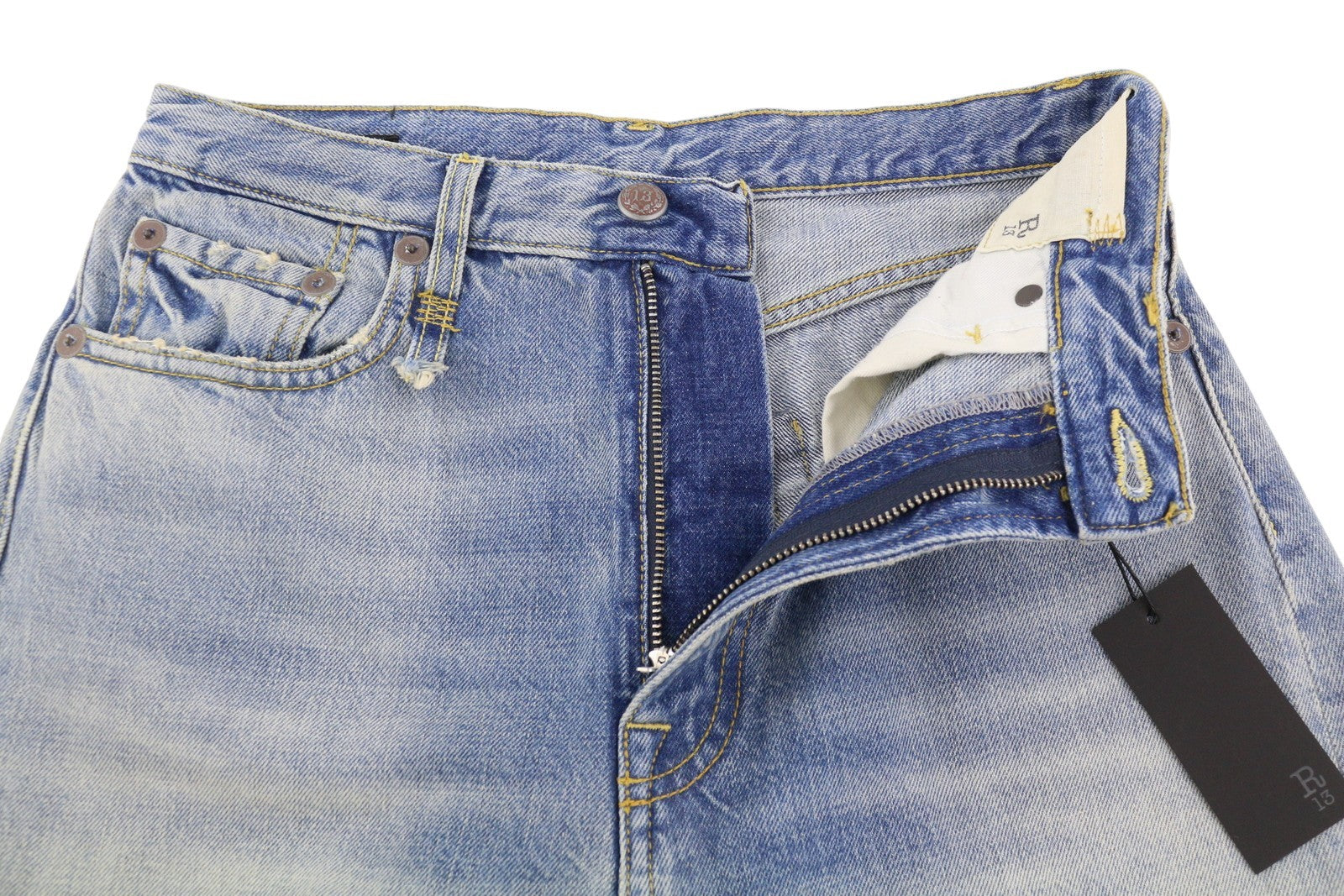 R13 Charlotte Women Jeans 28 Merrin Blue High Rise Flare Leg Faded PF25 RRP795