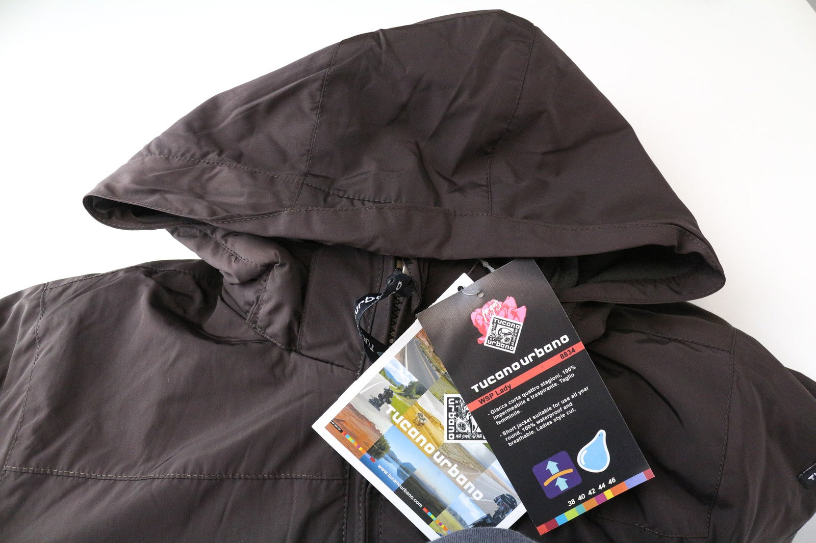 TUCANO URBANO WSP Lady Women's Jacket IT42 Brown Moto Hooded Waterproof Zip