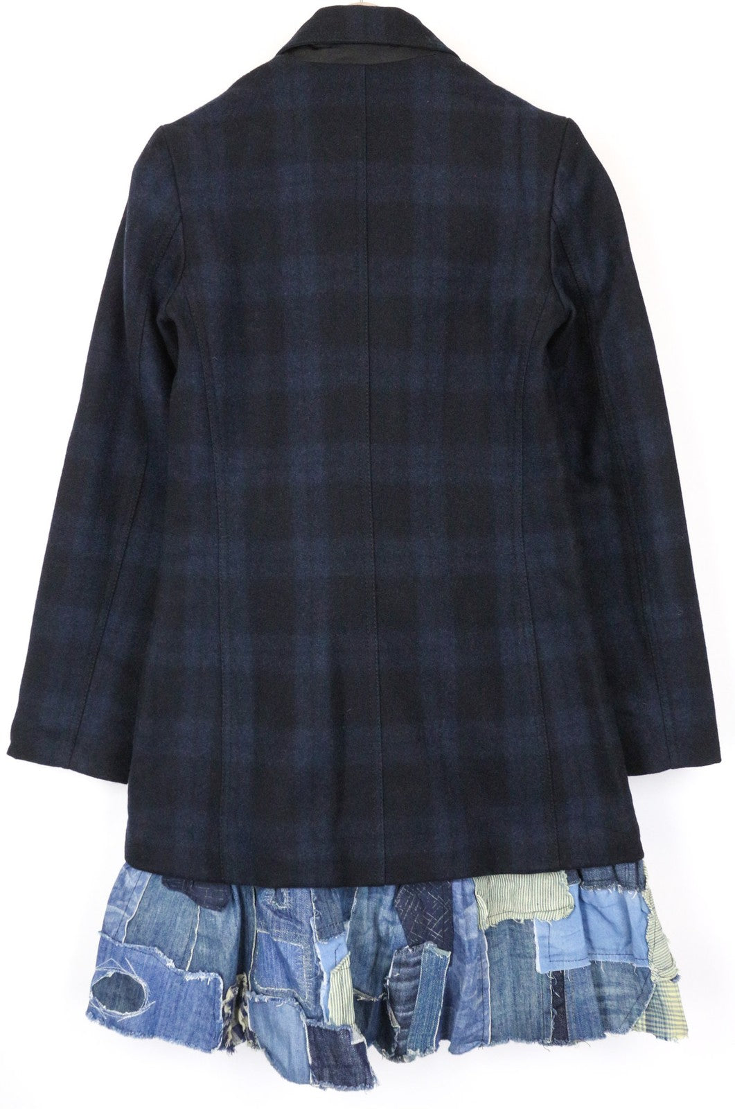 DESIGUAL Women's Coat IT40 Navy Checked Wool Cotton Blend Single Breasted