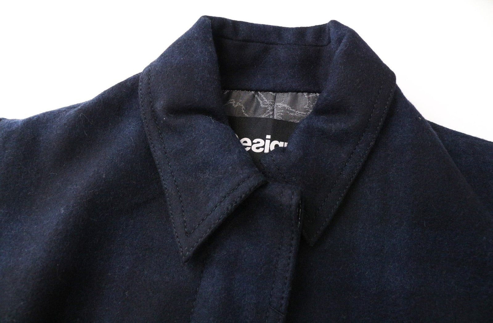 DESIGUAL Women's Coat IT40 Navy Checked Wool Cotton Blend Single Breasted