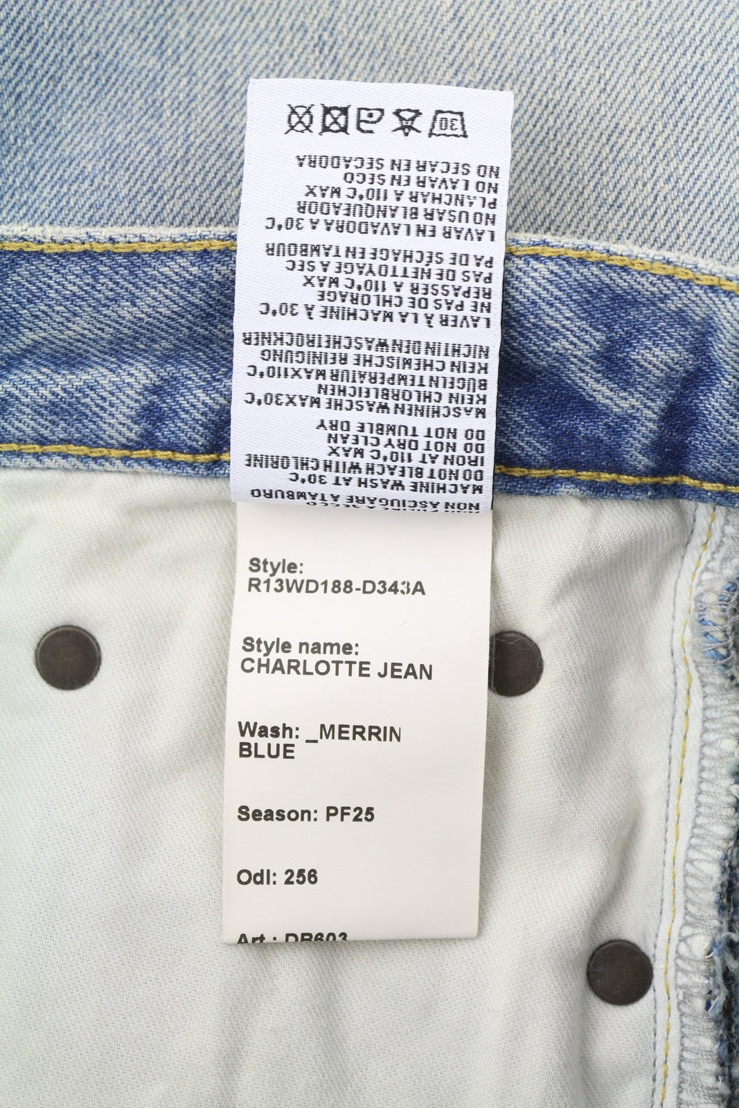 R13 Charlotte Women Jeans 24 Merrin Blue High Rise Flare Leg Faded PF25 RRP795