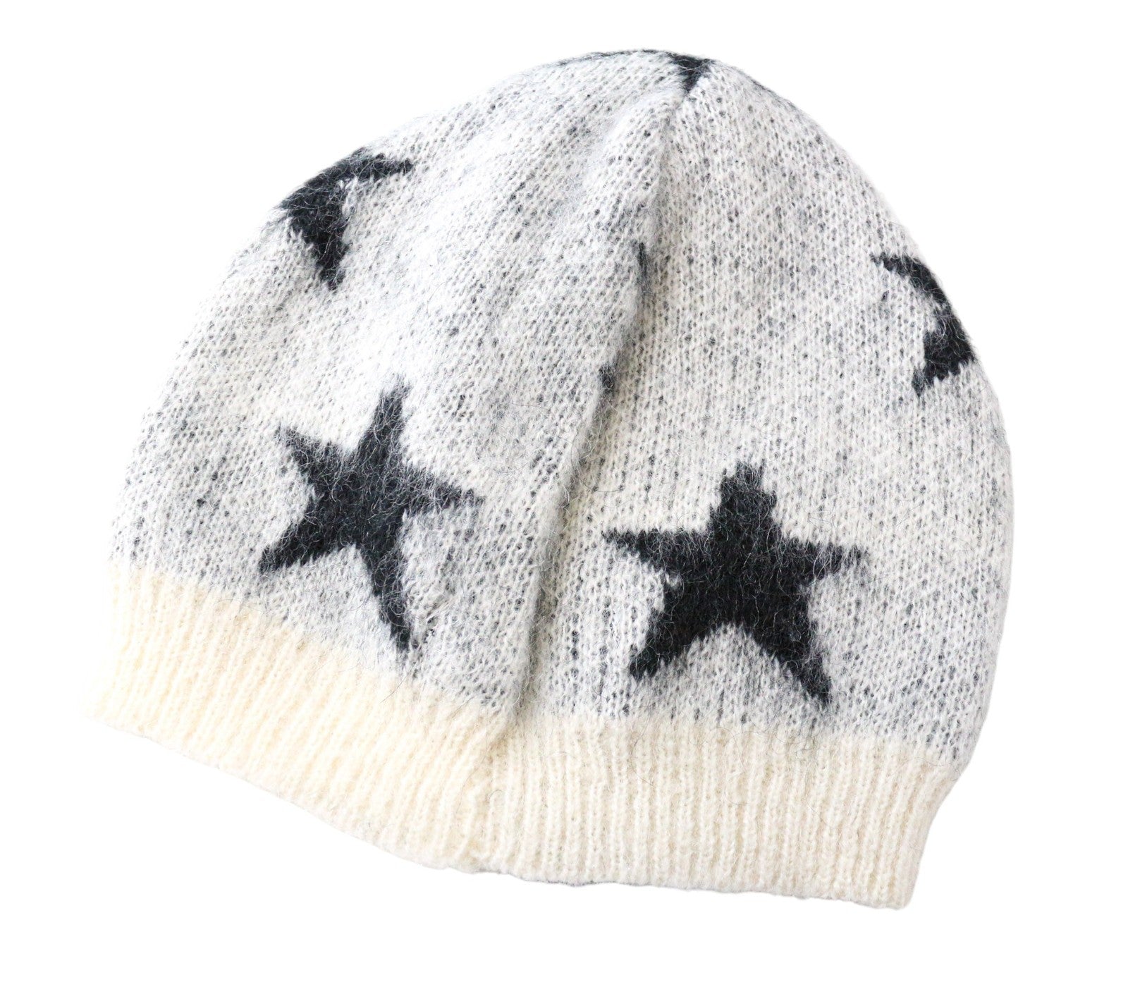 MAISON SCOTCH Women's Hat OS Grey Mohair Blend Star Pattern Knit Beanie
