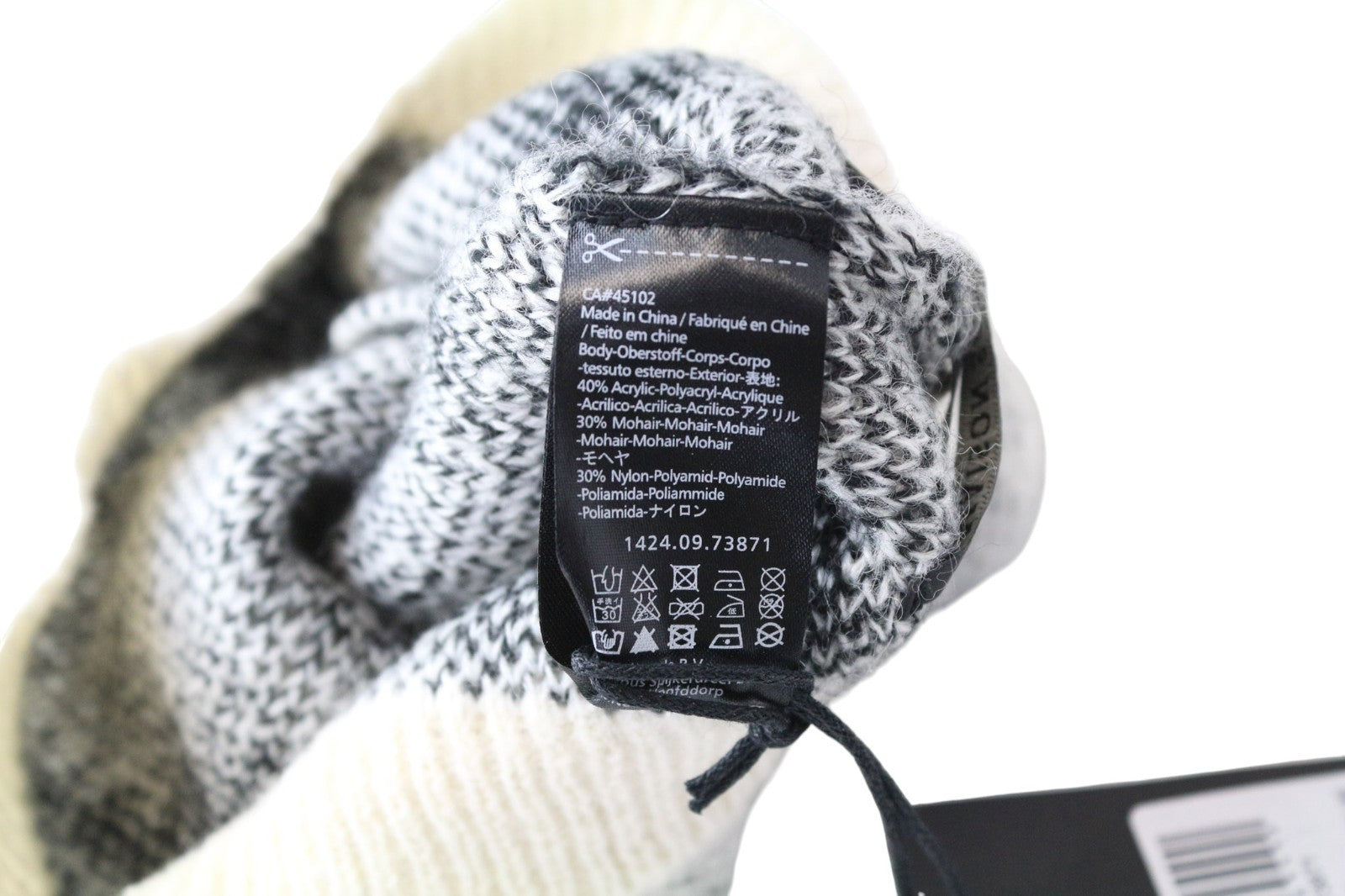 MAISON SCOTCH Women's Hat OS Grey Mohair Blend Star Pattern Knit Beanie