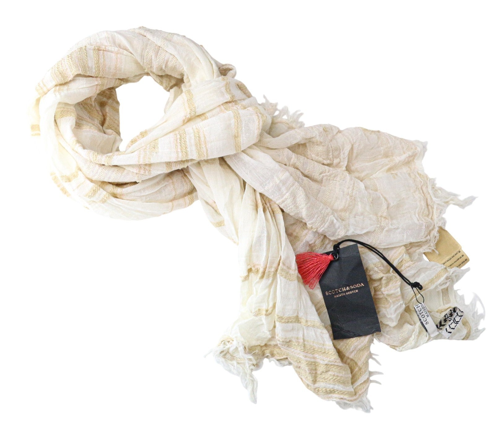 MAISON SCOTCH Women's Scarf OS Beige Cotton Blend Summer Lightweight Casual