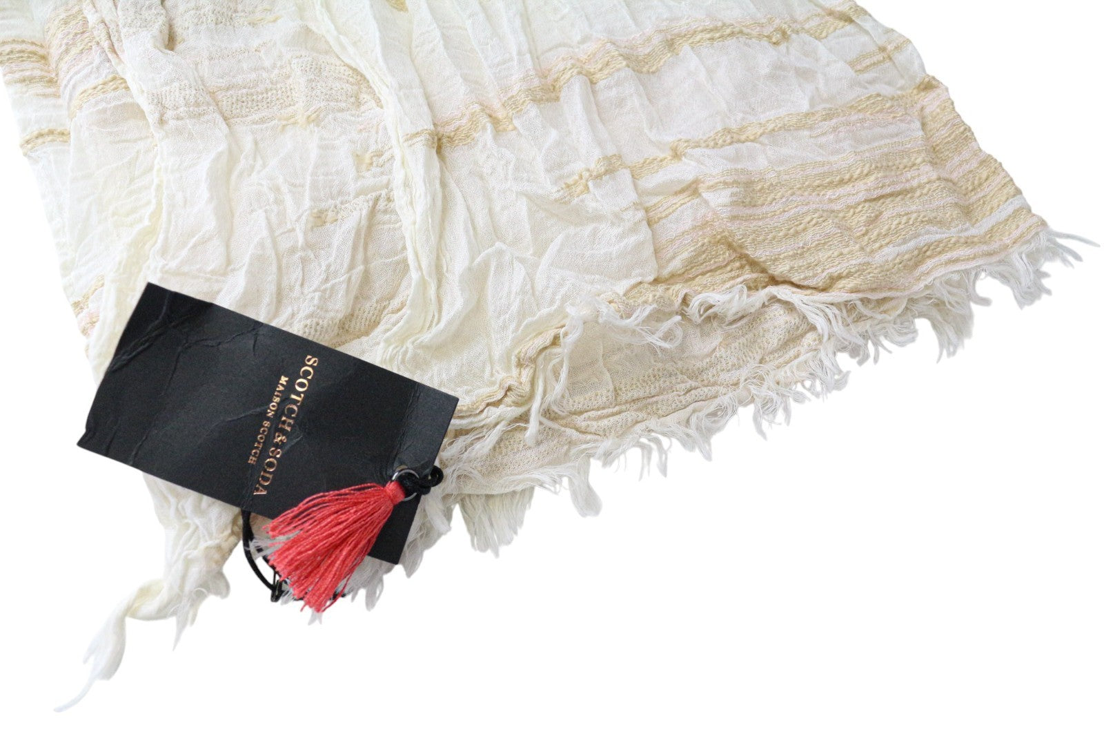 MAISON SCOTCH Women's Scarf OS Beige Cotton Blend Summer Lightweight Casual