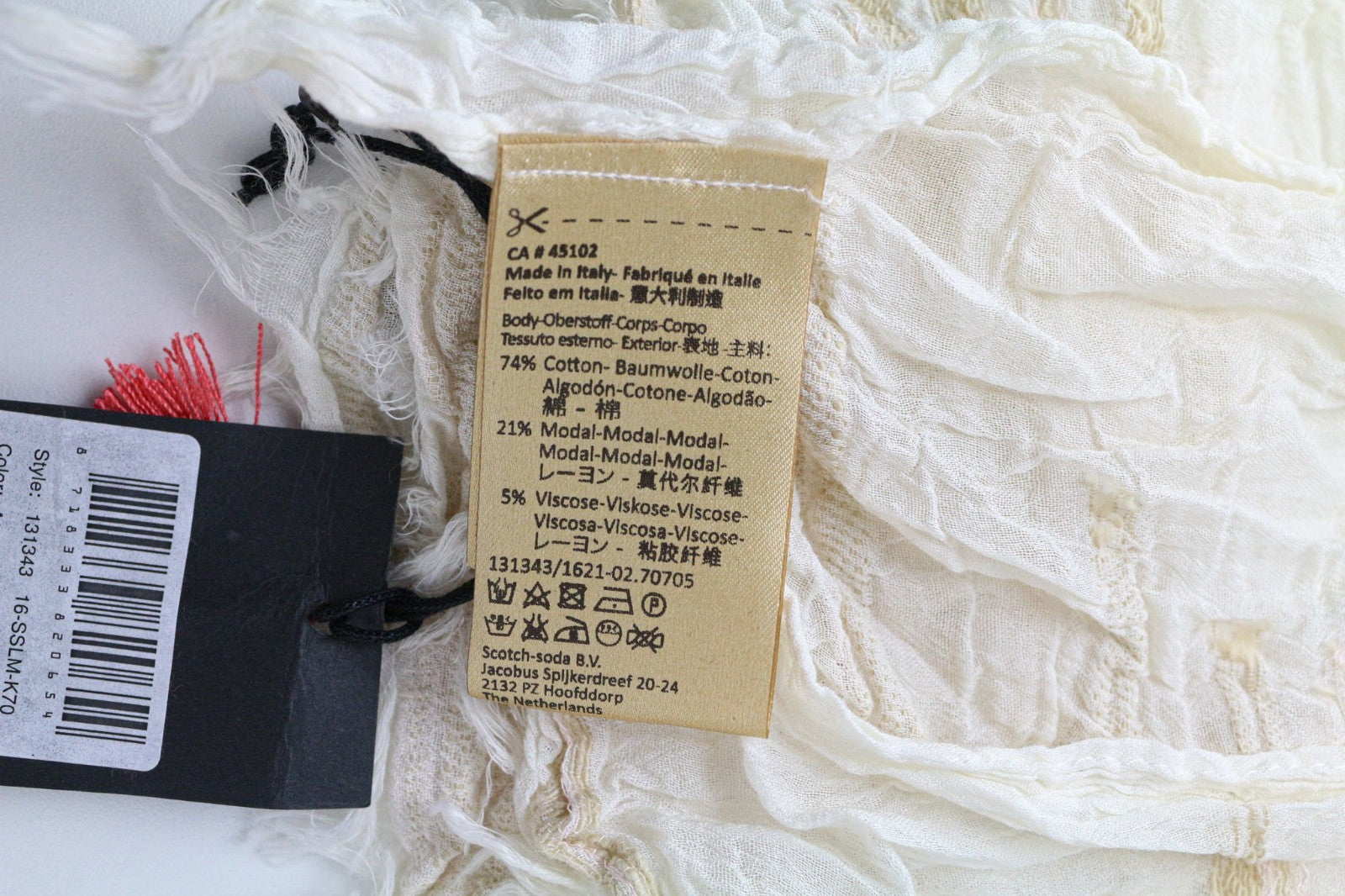 MAISON SCOTCH Women's Scarf OS Beige Cotton Blend Summer Lightweight Casual