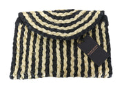 MAISON SCOTCH Women's Bag OS Brown Straw Braided Striped Summer Clutch Purse