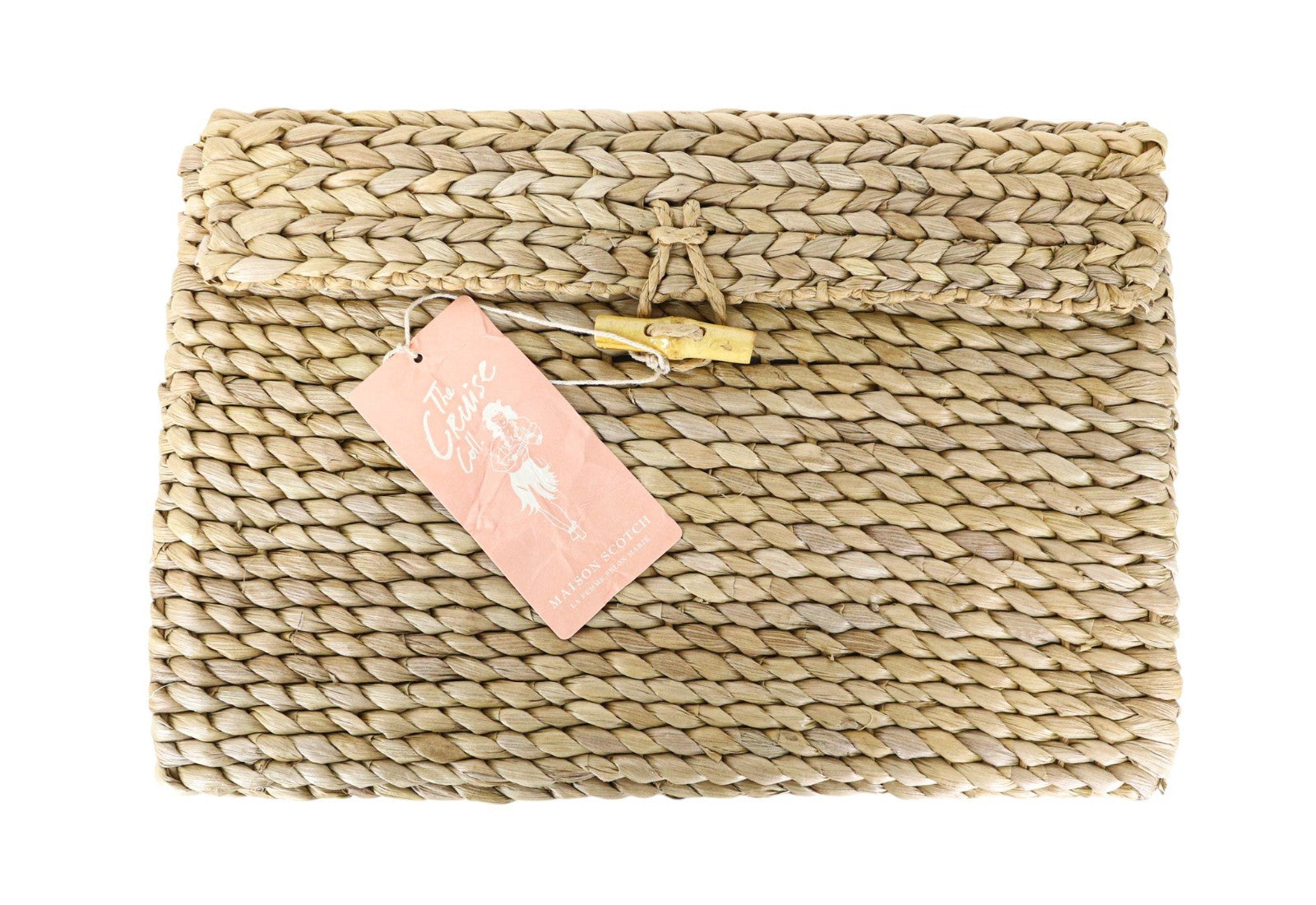 MAISON SCOTCH Women's Clutch Bag OS Brown 100% Straw Braided Summer Purse