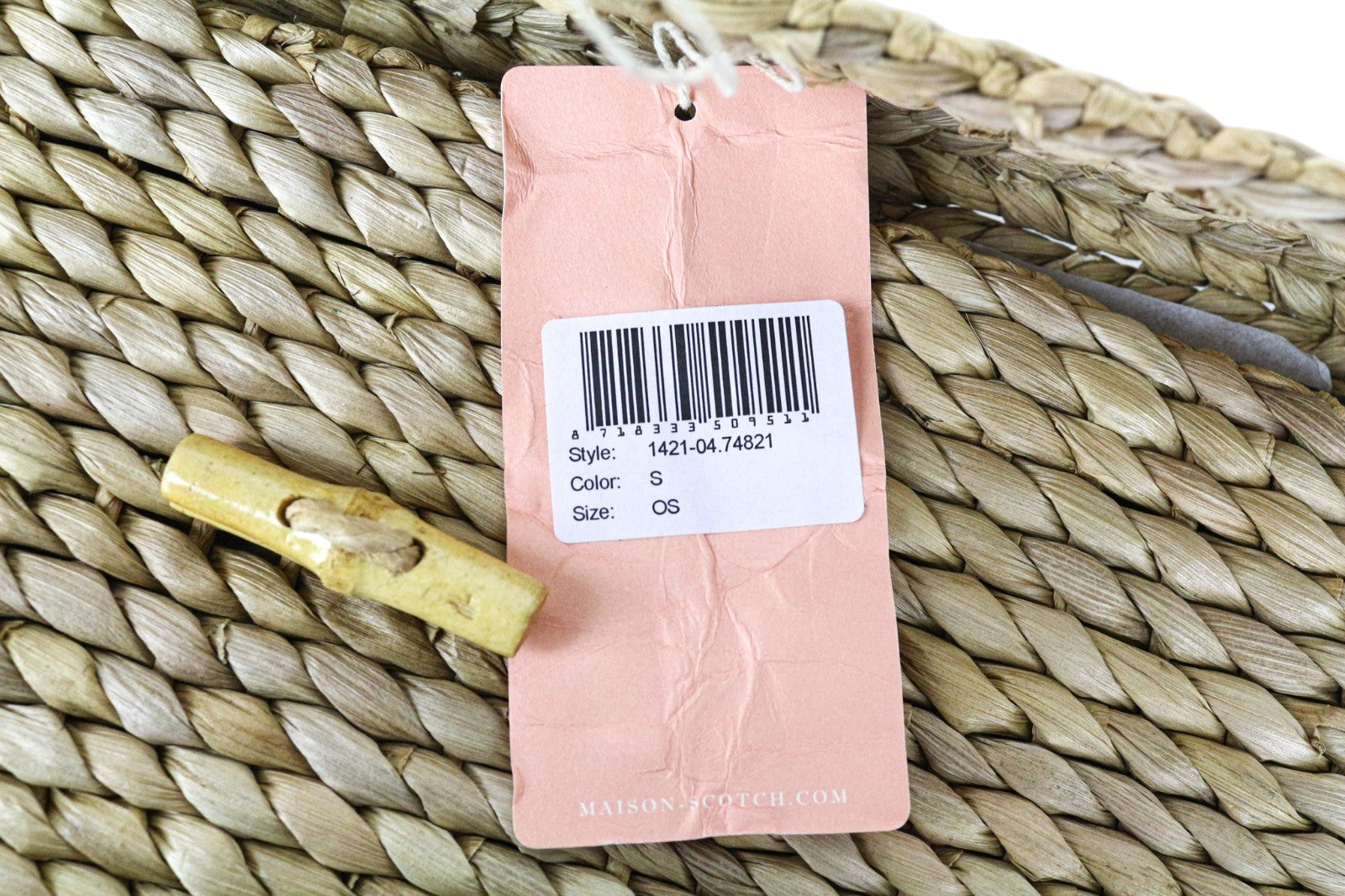 MAISON SCOTCH Women's Clutch Bag OS Brown 100% Straw Braided Summer Purse