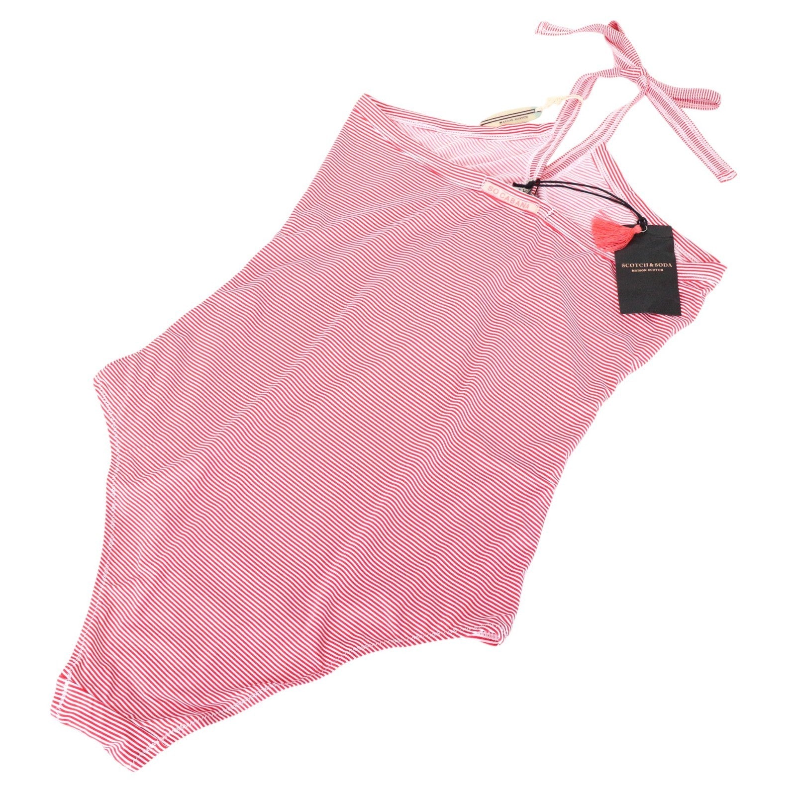 MAISON SCOTCH Women's One Piece Swimsuit S Red White Stripe Halter Swimwear