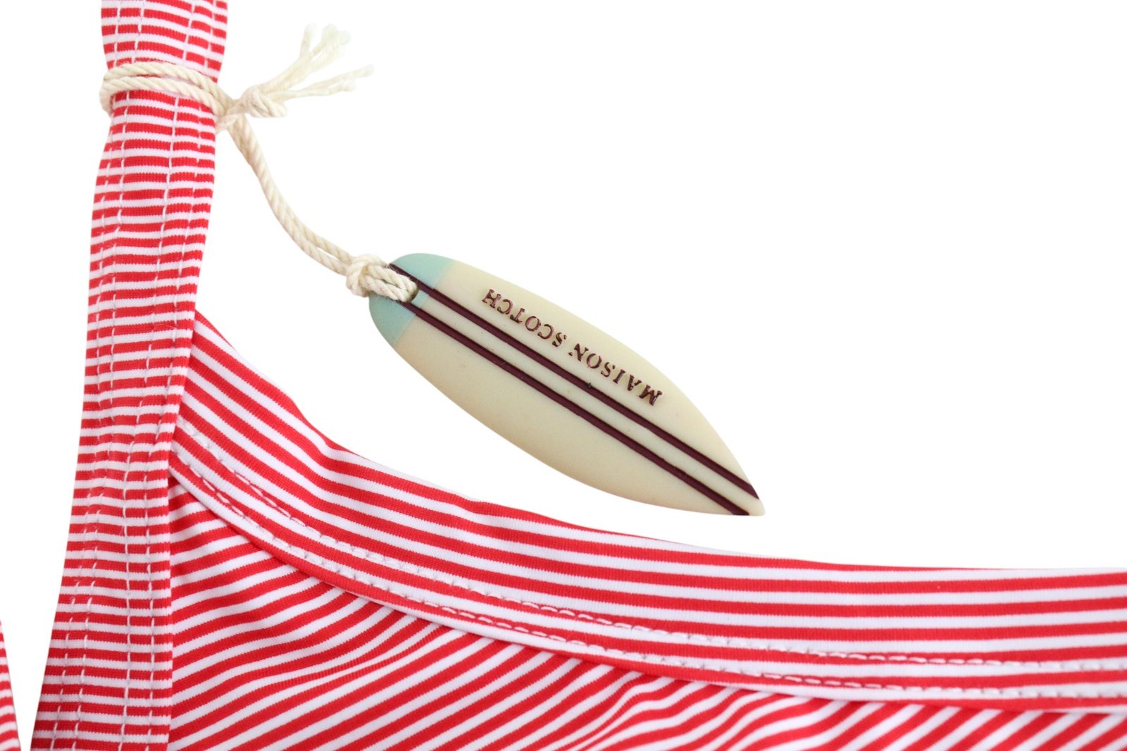 MAISON SCOTCH Women's One Piece Swimsuit S Red White Stripe Halter Swimwear