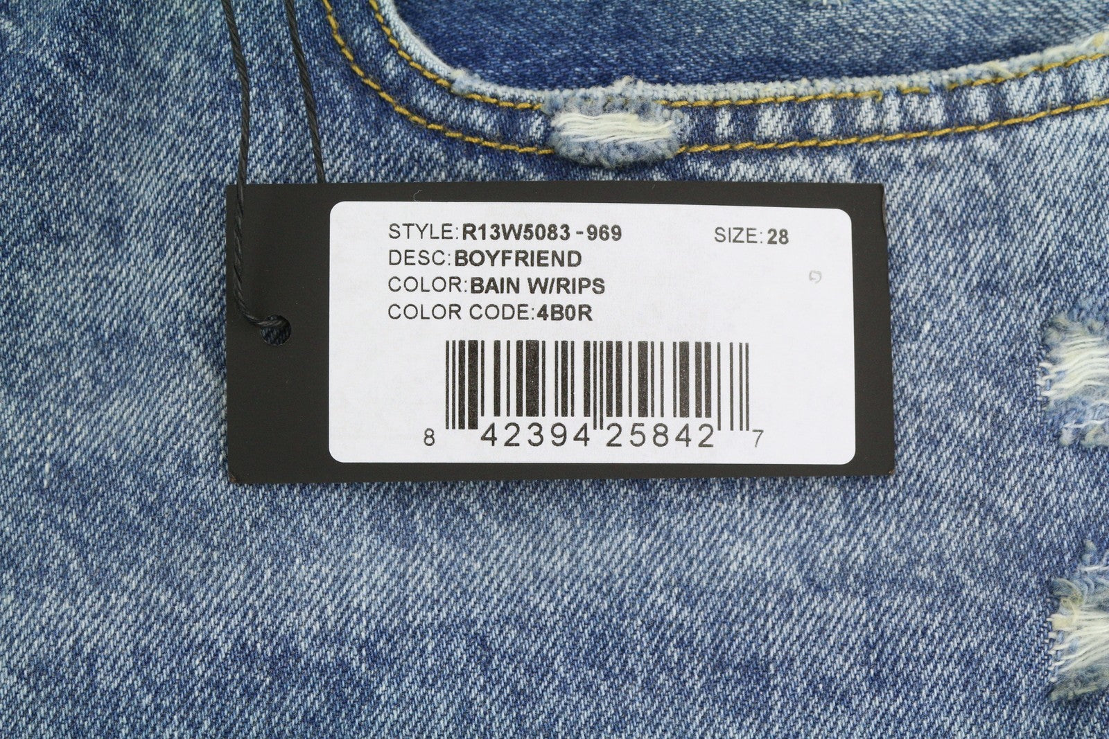 R13 Boyfriend Women Jeans 28 Bain W Rips Distress Cropped Faded PS25 RRP599