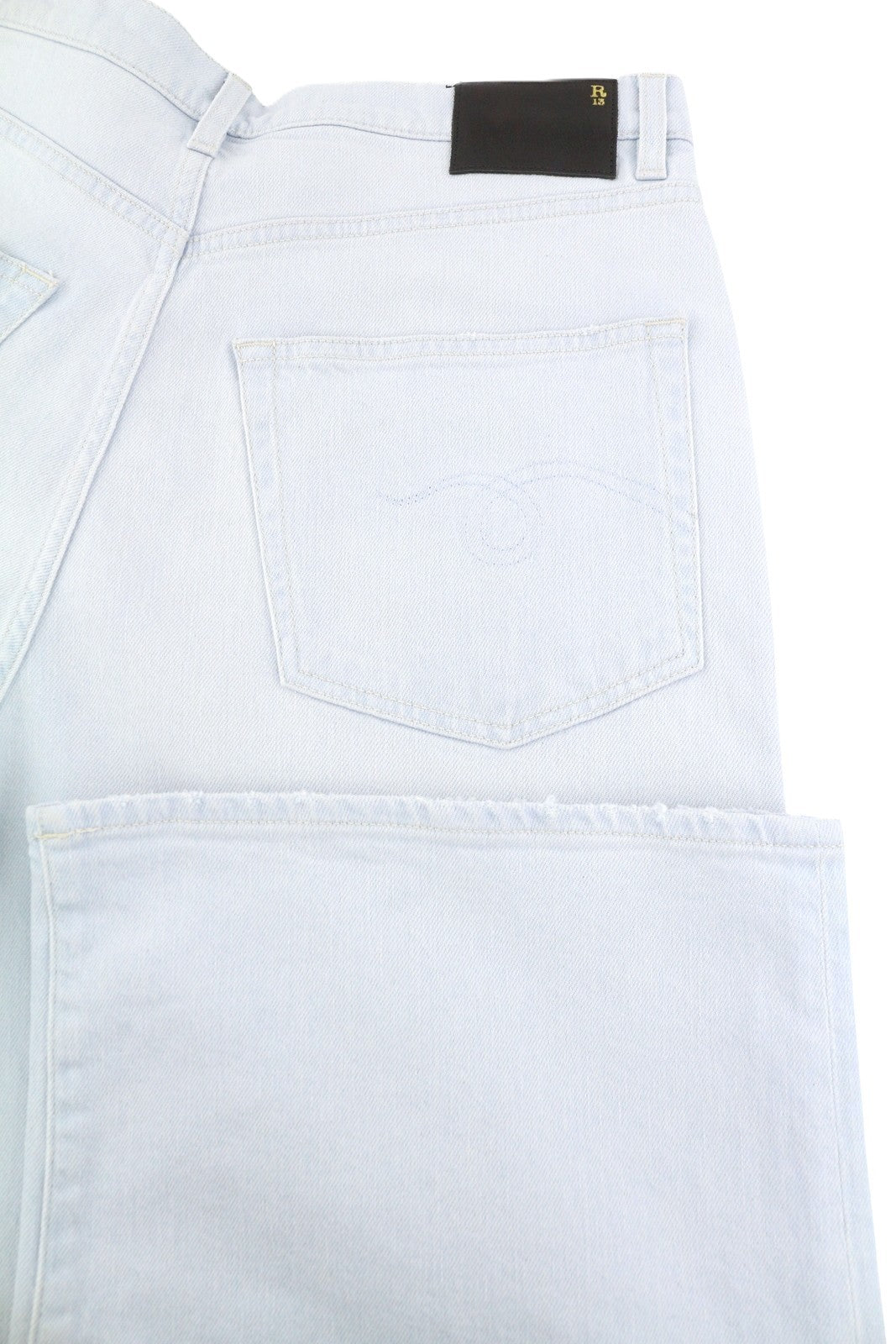 R13 Damon Pleated Blue Women Jeans 27 Faded Blue Stretch Wide Leg SS25 RRP860