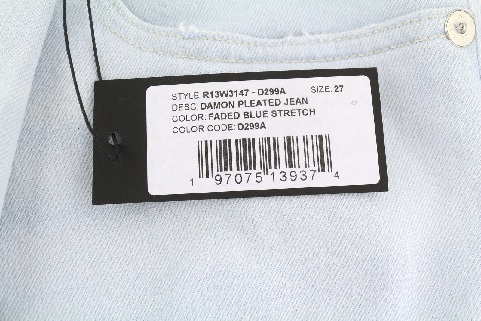 R13 Damon Pleated Blue Women Jeans 27 Faded Blue Stretch Wide Leg SS25 RRP860