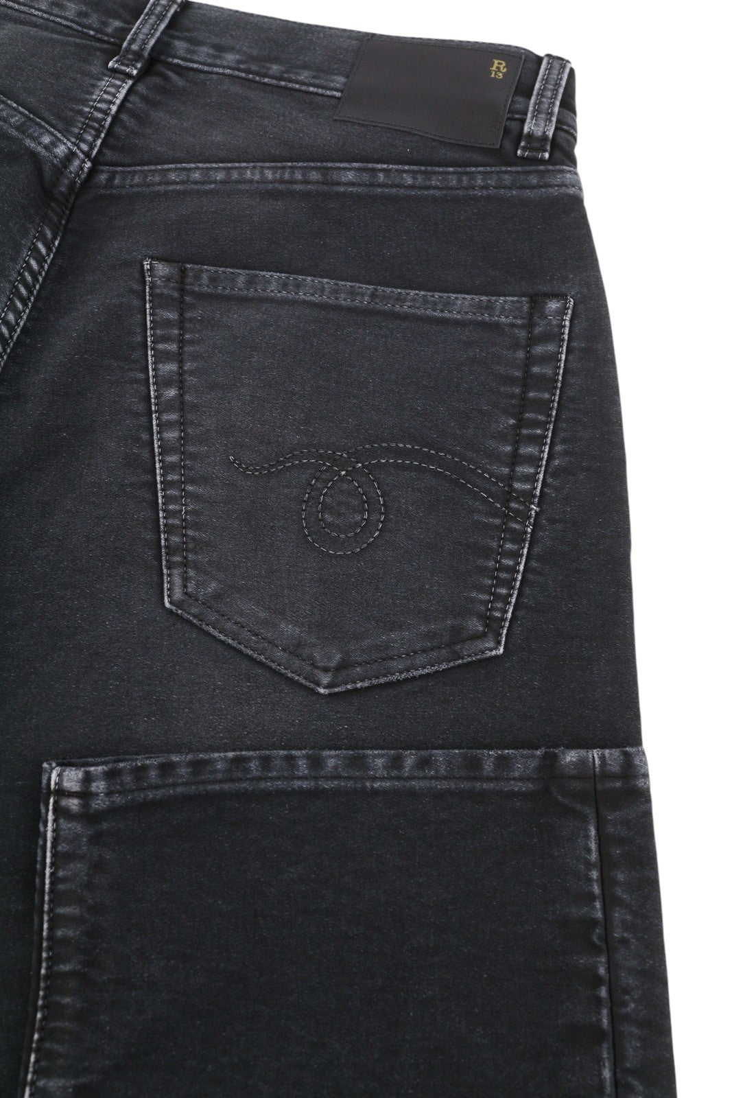 R13 X-BF Women Jeans 24 Black Garment Dyed Moleskin Faded Cropped Ankle FW25