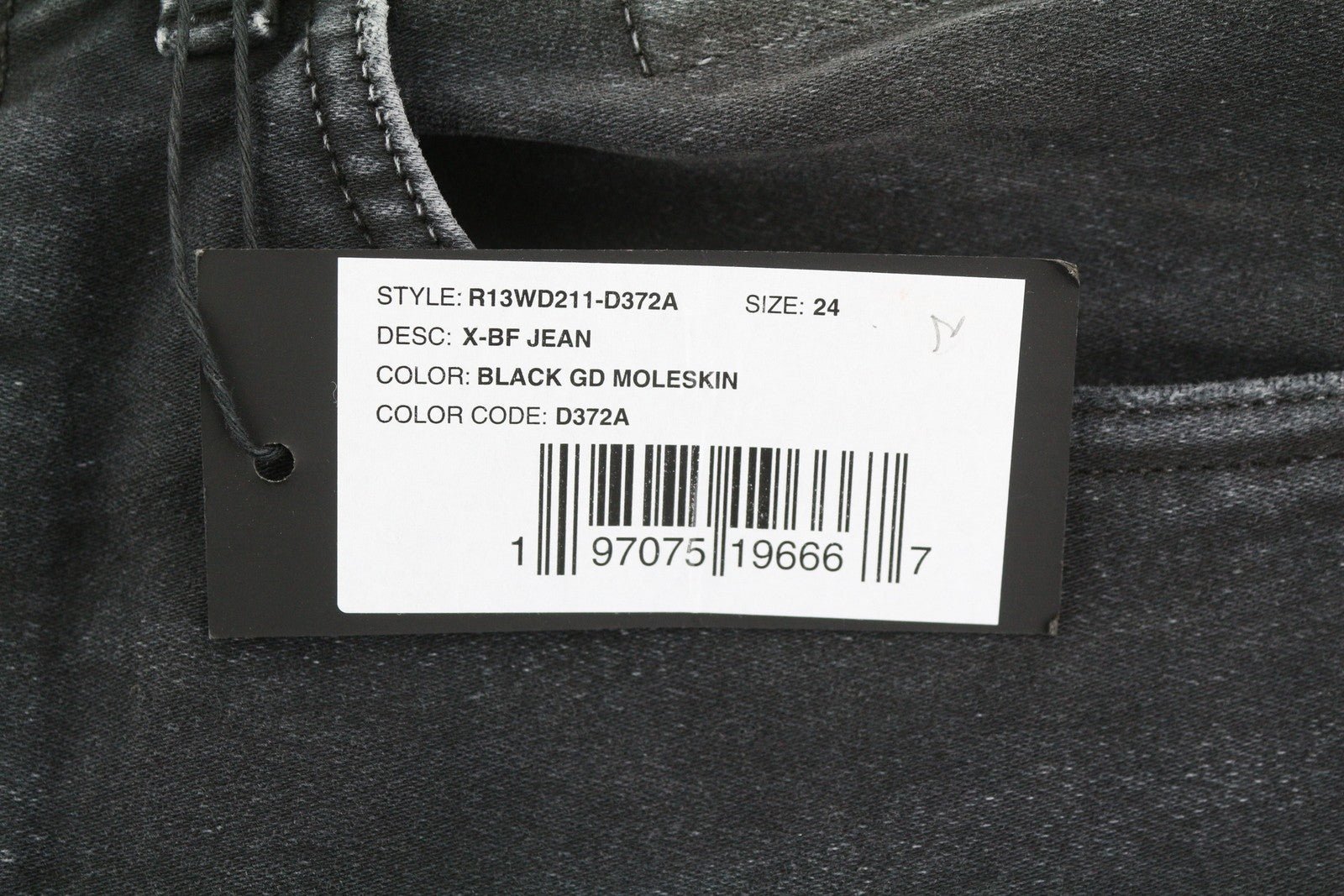 R13 X-BF Women Jeans 24 Black Garment Dyed Moleskin Faded Cropped Ankle FW25