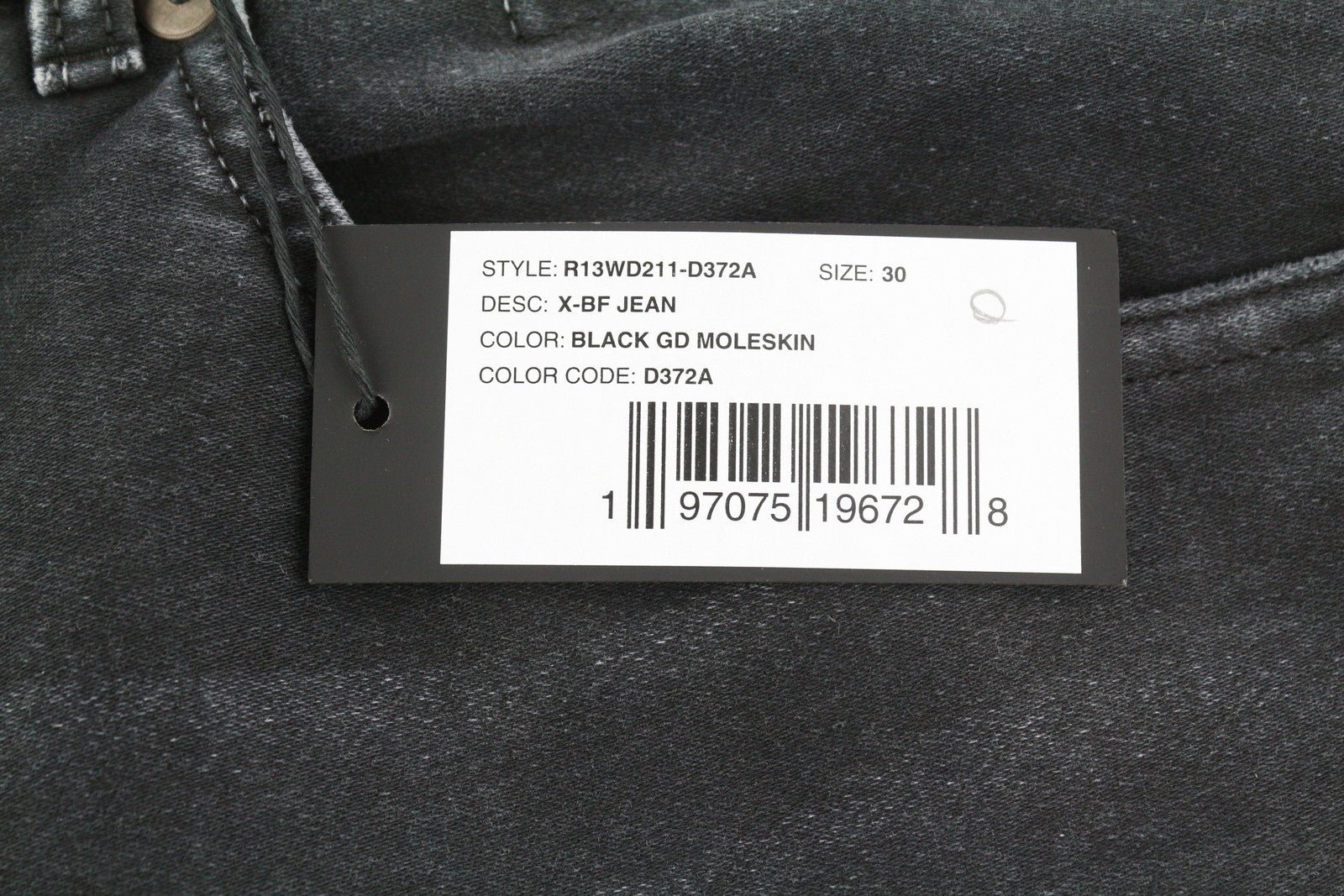 R13 X-BF Women Jeans 30 Black Garment Dyed Moleskin Faded Cropped Ankle FW25