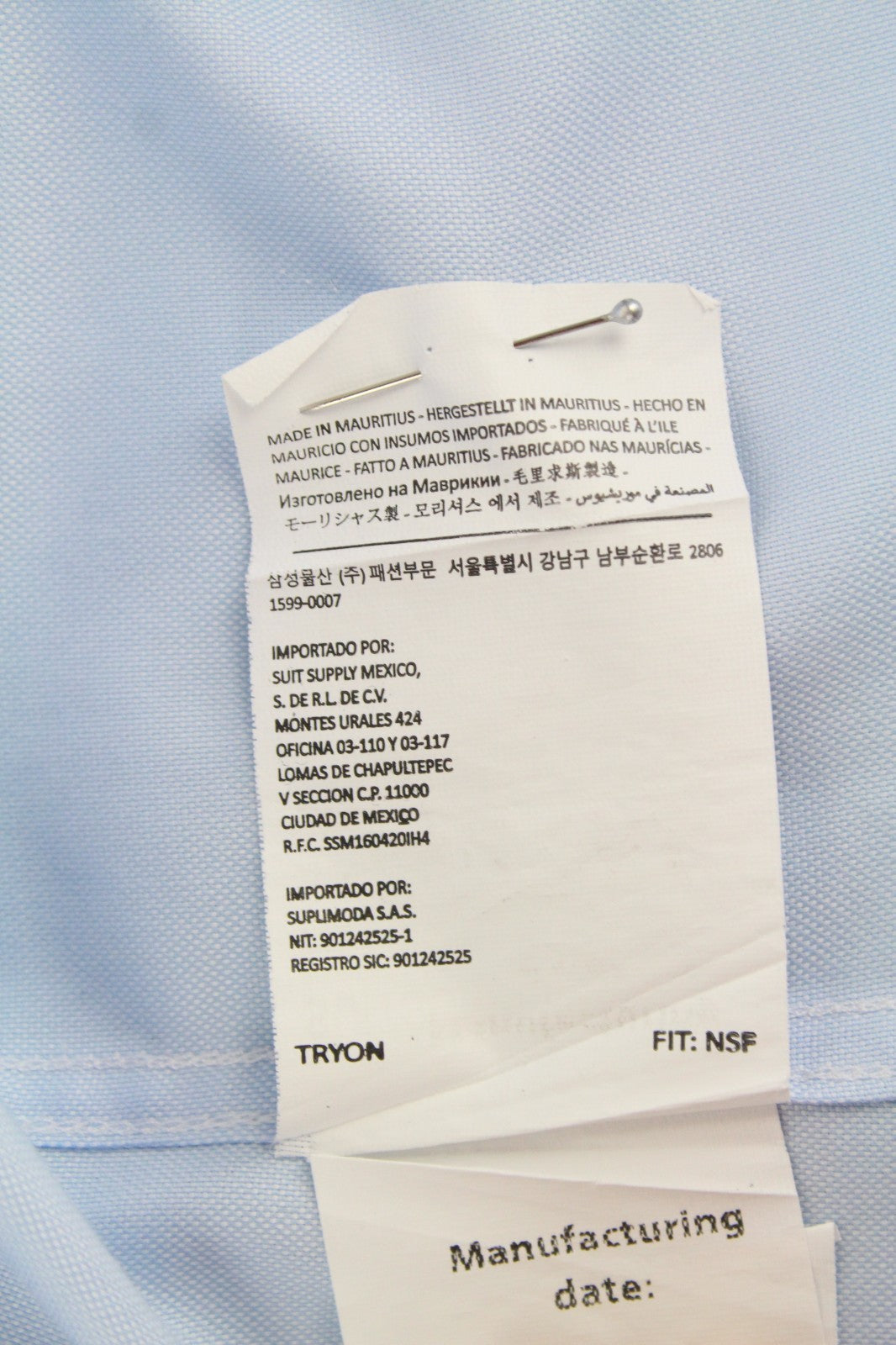 SUITSUPPLY Men's Formal Shirt 35/13.5 Slim Fit Blue Cotton Formal Classic Button