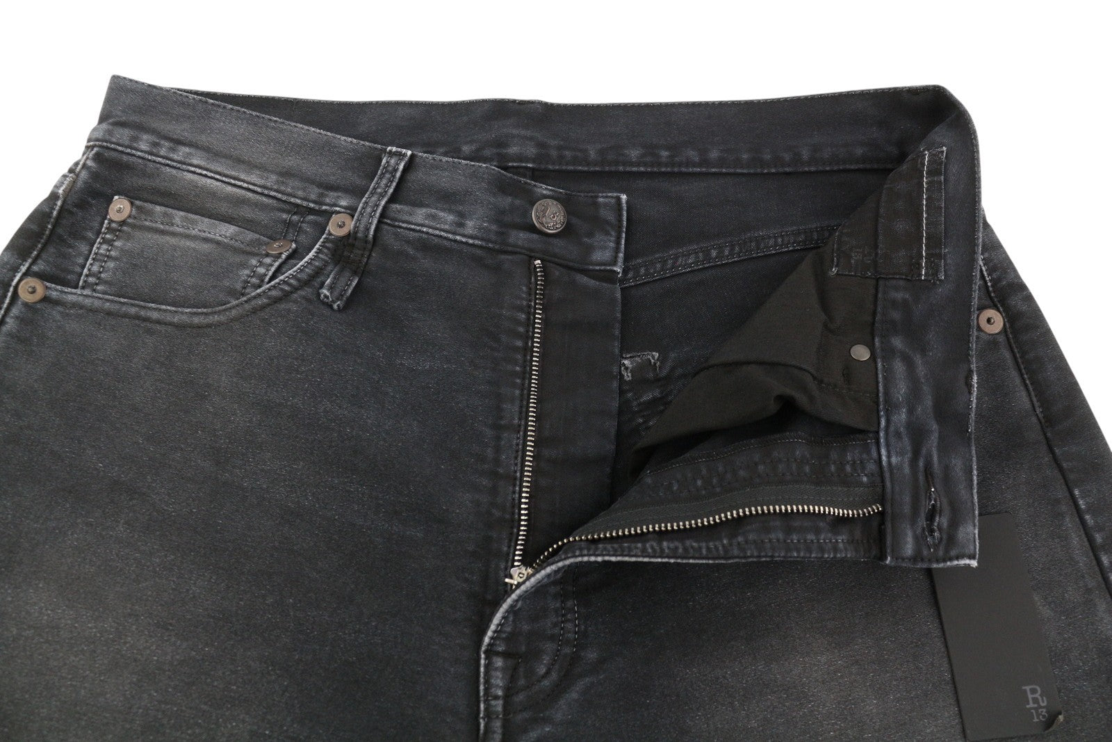 R13 X-BF Women Jeans 29 Black Garment Dyed Moleskin Faded Cropped Ankle FW25