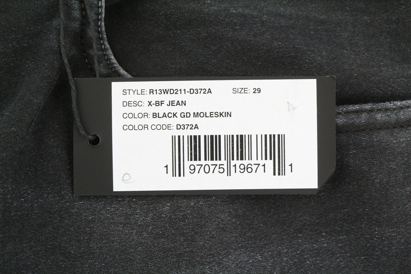 R13 X-BF Women Jeans 29 Black Garment Dyed Moleskin Faded Cropped Ankle FW25