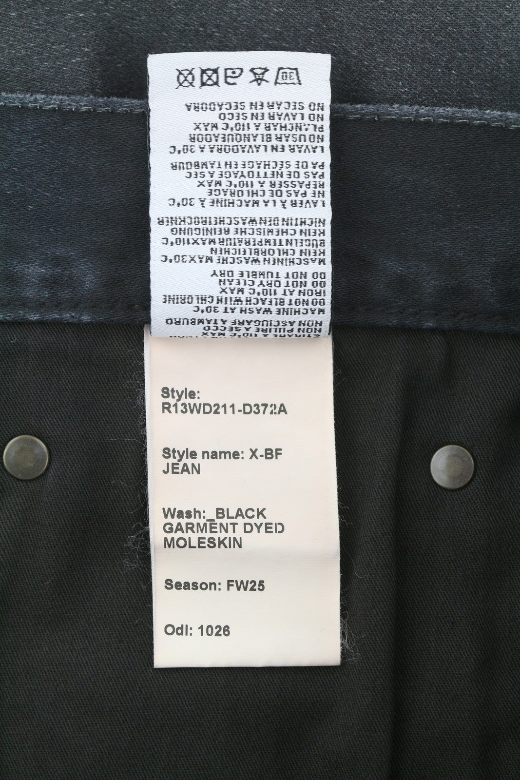 R13 X-BF Women Jeans 29 Black Garment Dyed Moleskin Faded Cropped Ankle FW25