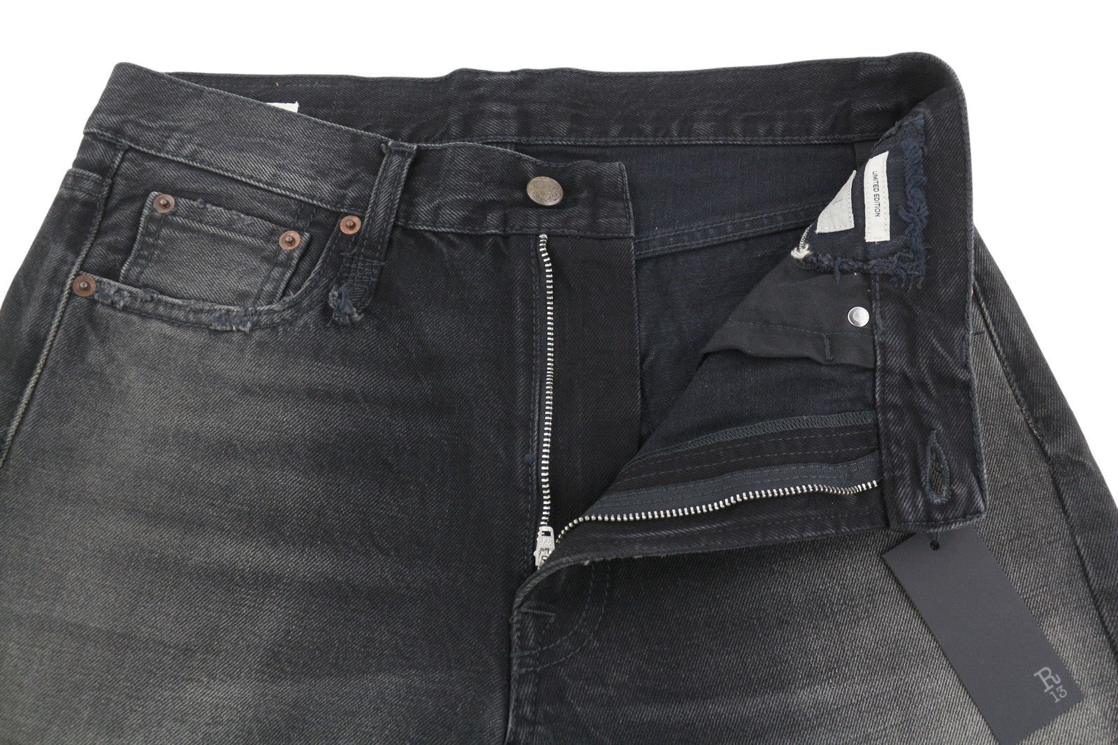 R13 Cuffed Boyfriend Men Jeans 30 Phantom Selvedge Black Limited Edition FW25