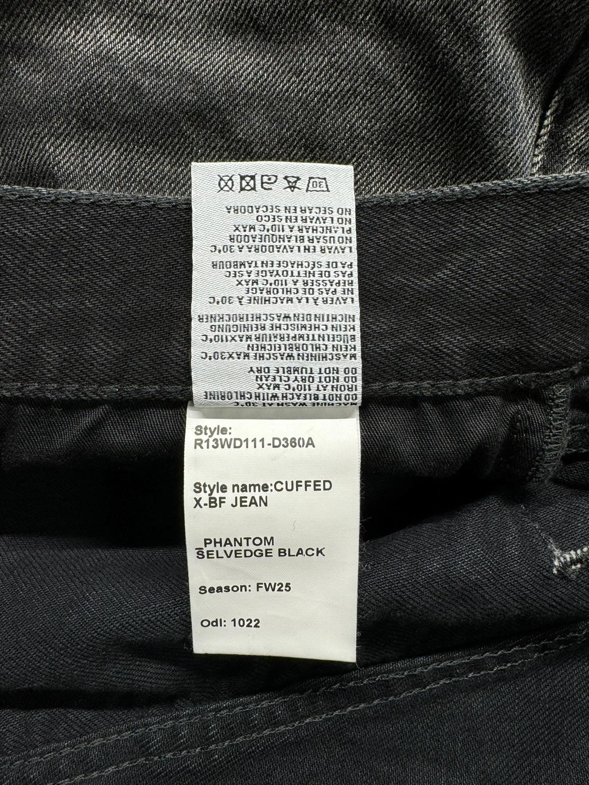 R13 Cuffed X-BF Women Jeans 28 Phantom Selvedge Black Limited Edition Faded FW25
