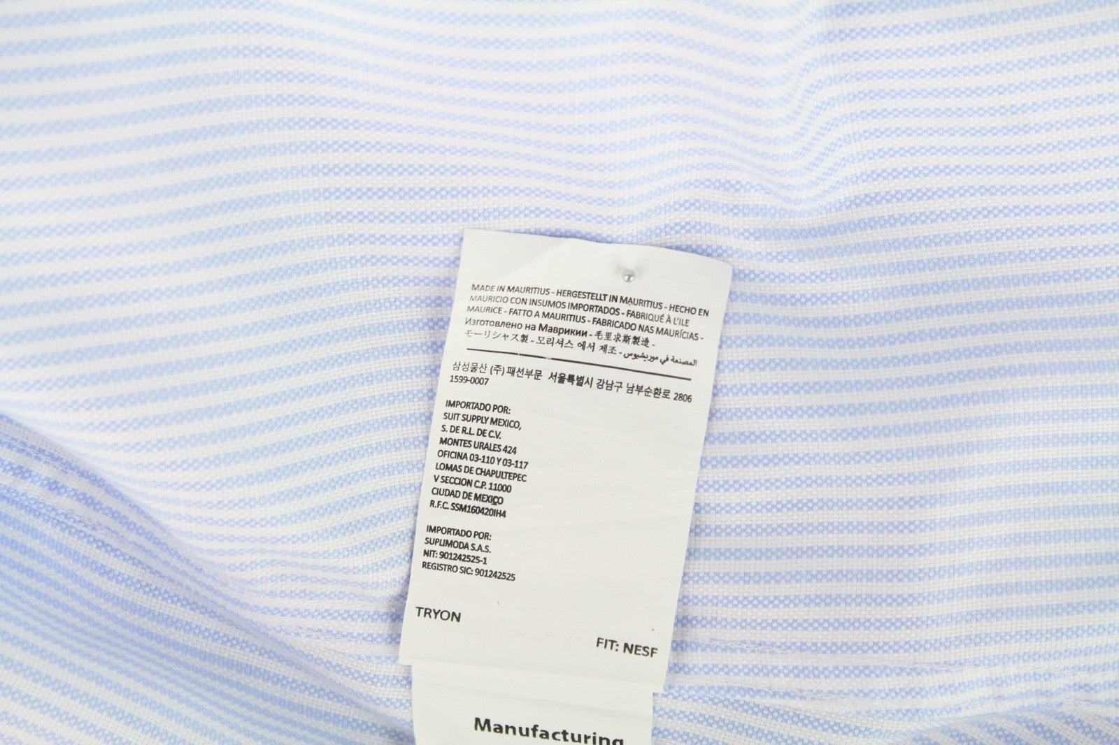 SUITSUPPLY Men's Formal Shirt 40L/15.75L Blue Striped Cotton Extra Slim Cutaway
