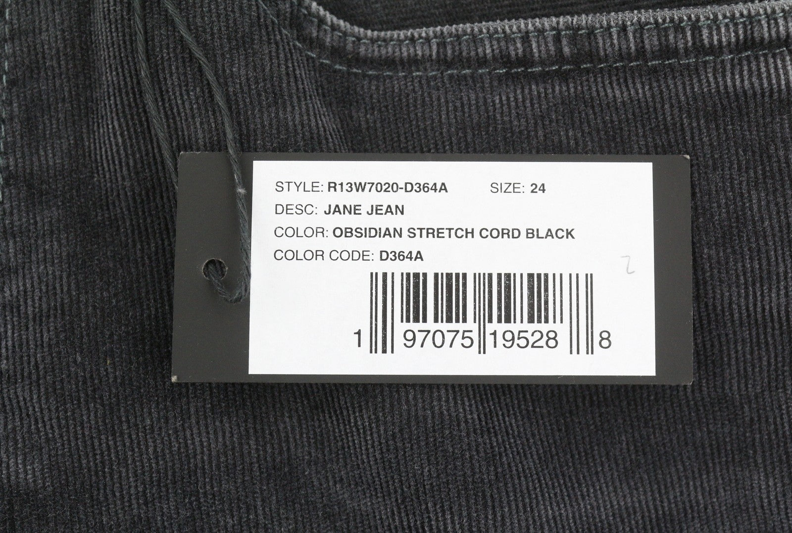 R13 Jane Women Trousers 24 Obsidian Stretch Cord Bootcut Leg Zip FW25 RRP699