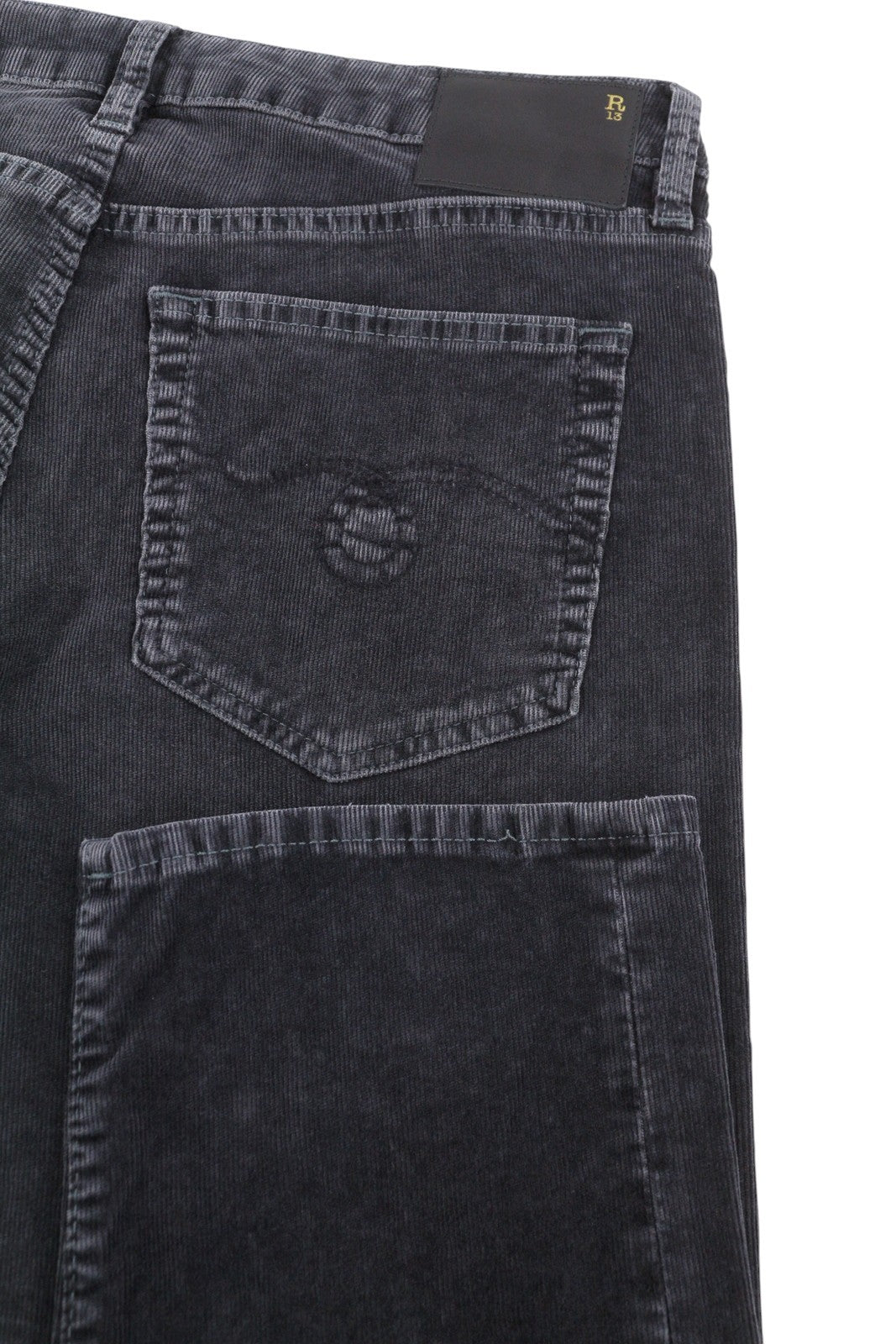 R13 Boy Straight Women Trousers 26 Obsidian Stretch Cord Cropped Faded FW25