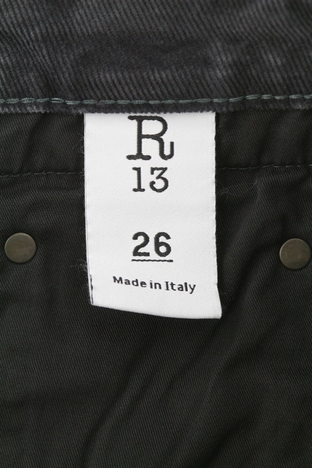 R13 Boy Straight Women Trousers 26 Obsidian Stretch Cord Cropped Faded FW25
