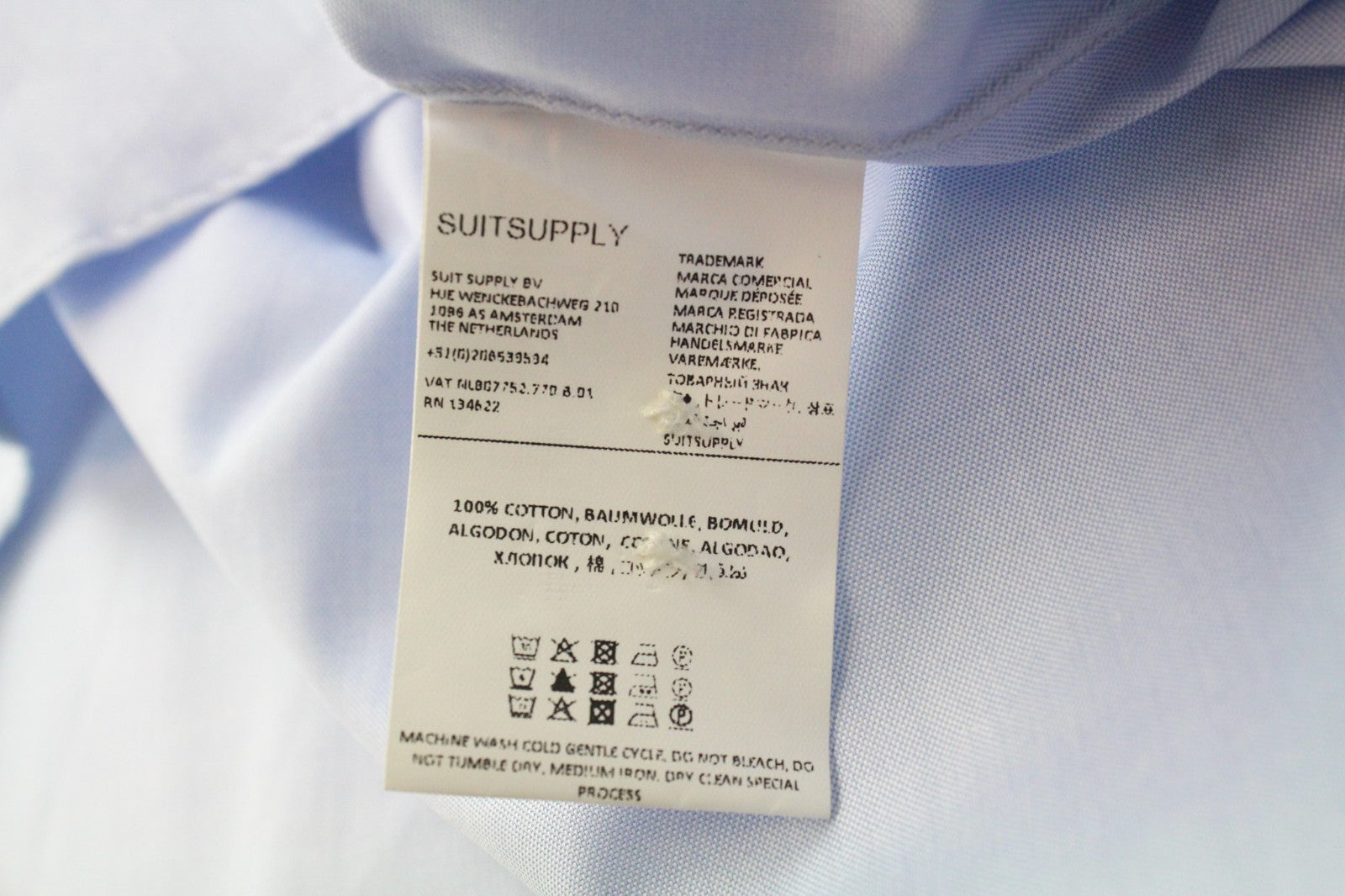 SUITSUPPLY Men's Formal Shirt ~M Light Blue Cotton Slim Classic Cutaway Fit