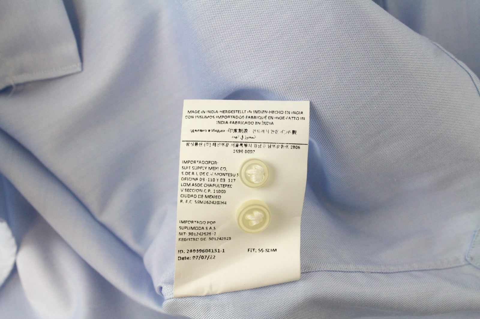 SUITSUPPLY Men's Formal Shirt ~M Light Blue Cotton Slim Classic Cutaway Fit