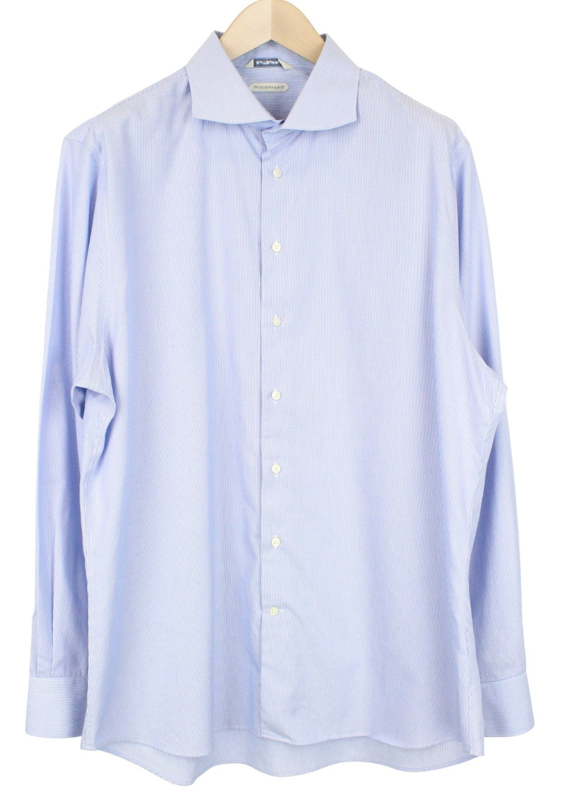 SUITSUPPLY Men's Formal Shirt 45/17.75 Blue Cotton Striped Slim Extra Fit Try On