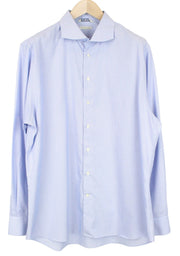 SUITSUPPLY Men's Formal Shirt 45/17.75 Blue Cotton Striped Slim Extra Fit Try On