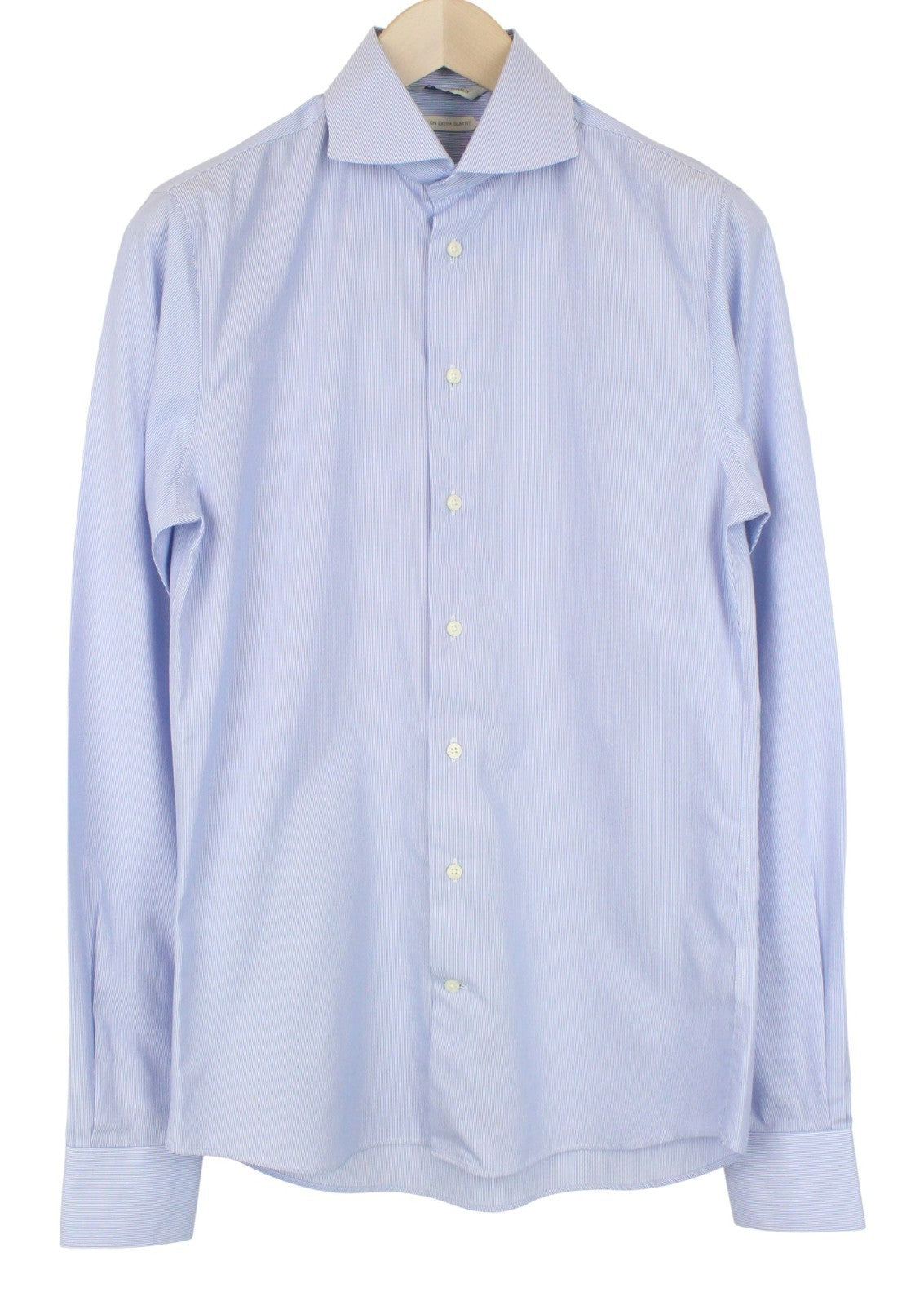 SUITSUPPLY Men's Formal Shirt 38.7/15L Blue Striped Cotton Extra Slim Fit Formal