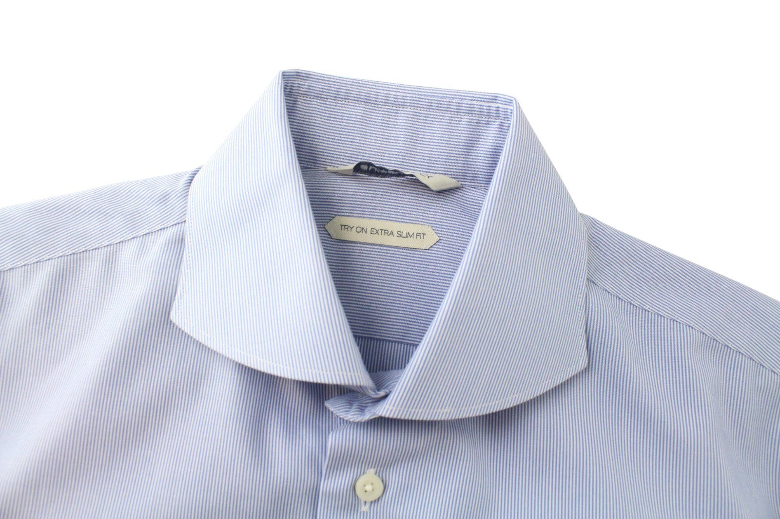 SUITSUPPLY Men's Formal Shirt 38.7/15L Blue Striped Cotton Extra Slim Fit Formal