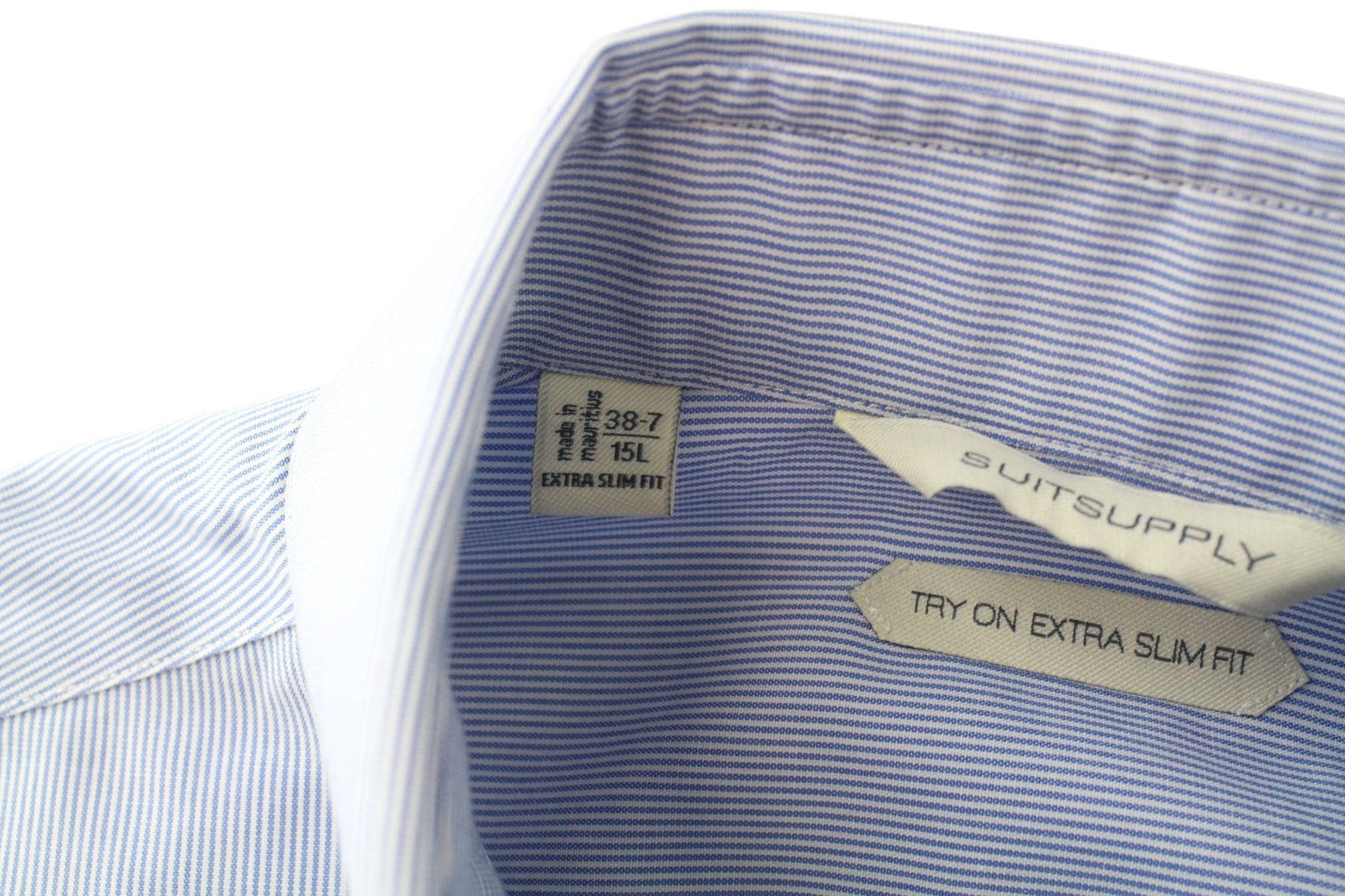 SUITSUPPLY Men's Formal Shirt 38.7/15L Blue Striped Cotton Extra Slim Fit Formal