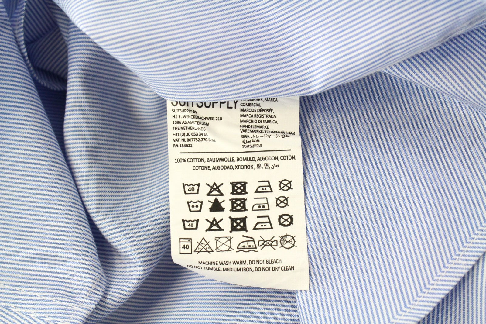 SUITSUPPLY Men's Formal Shirt 38.7/15L Blue Striped Cotton Extra Slim Fit Formal