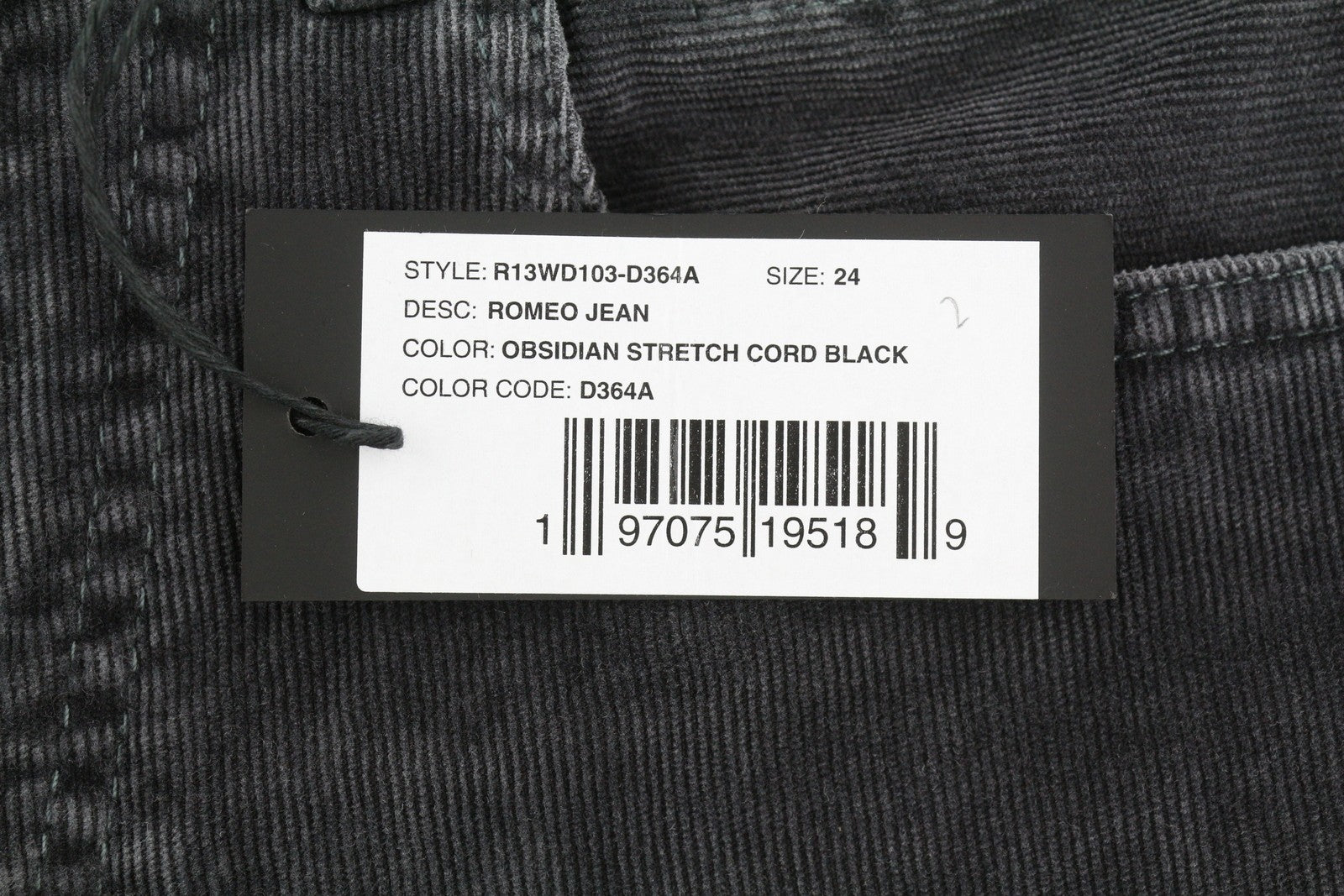 R13 Romeo Women Trousers 24 Obsidian Stretch Cord Straight Fit Zip FW25 RRP599