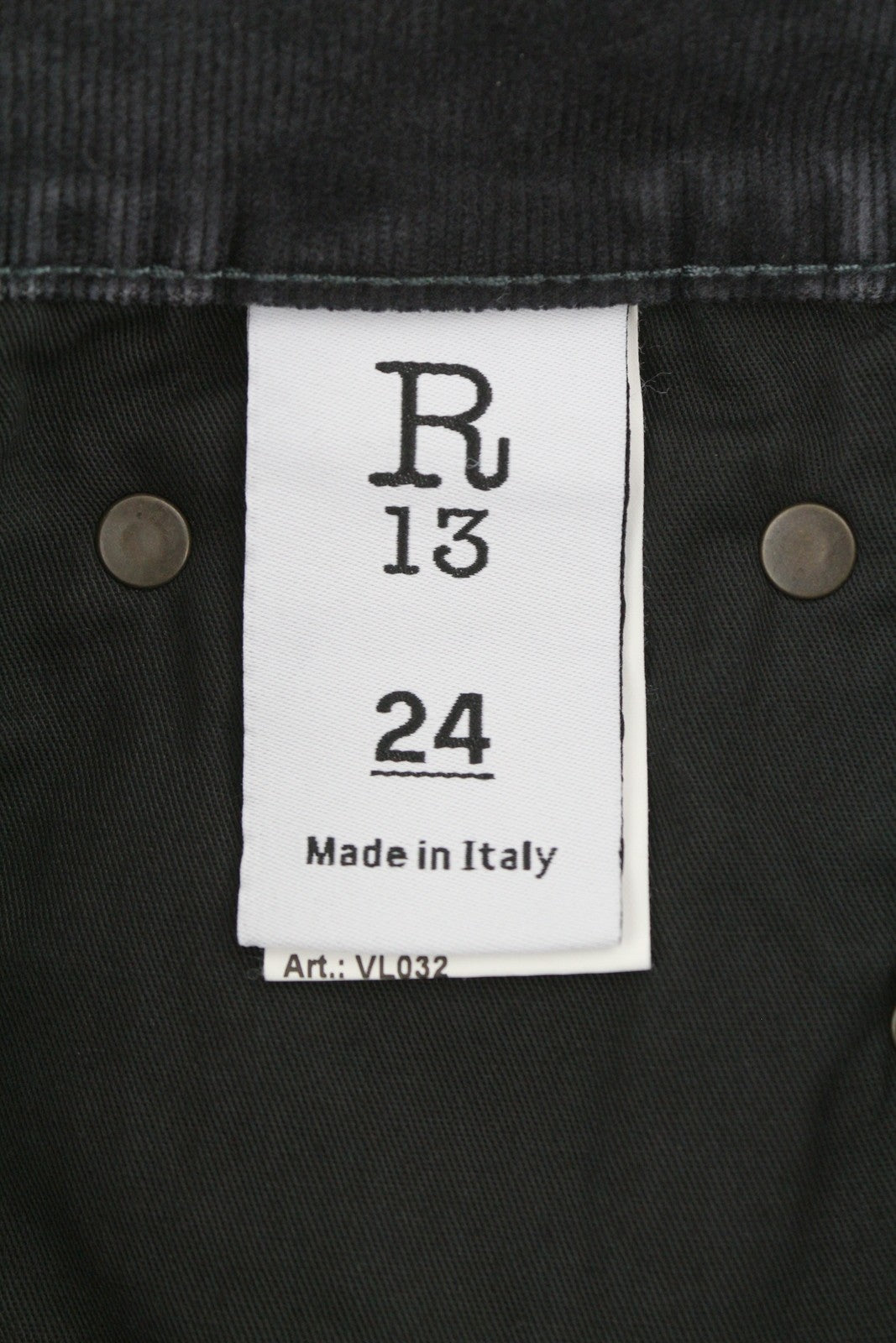 R13 Romeo Women Trousers 24 Obsidian Stretch Cord Straight Fit Zip FW25 RRP599