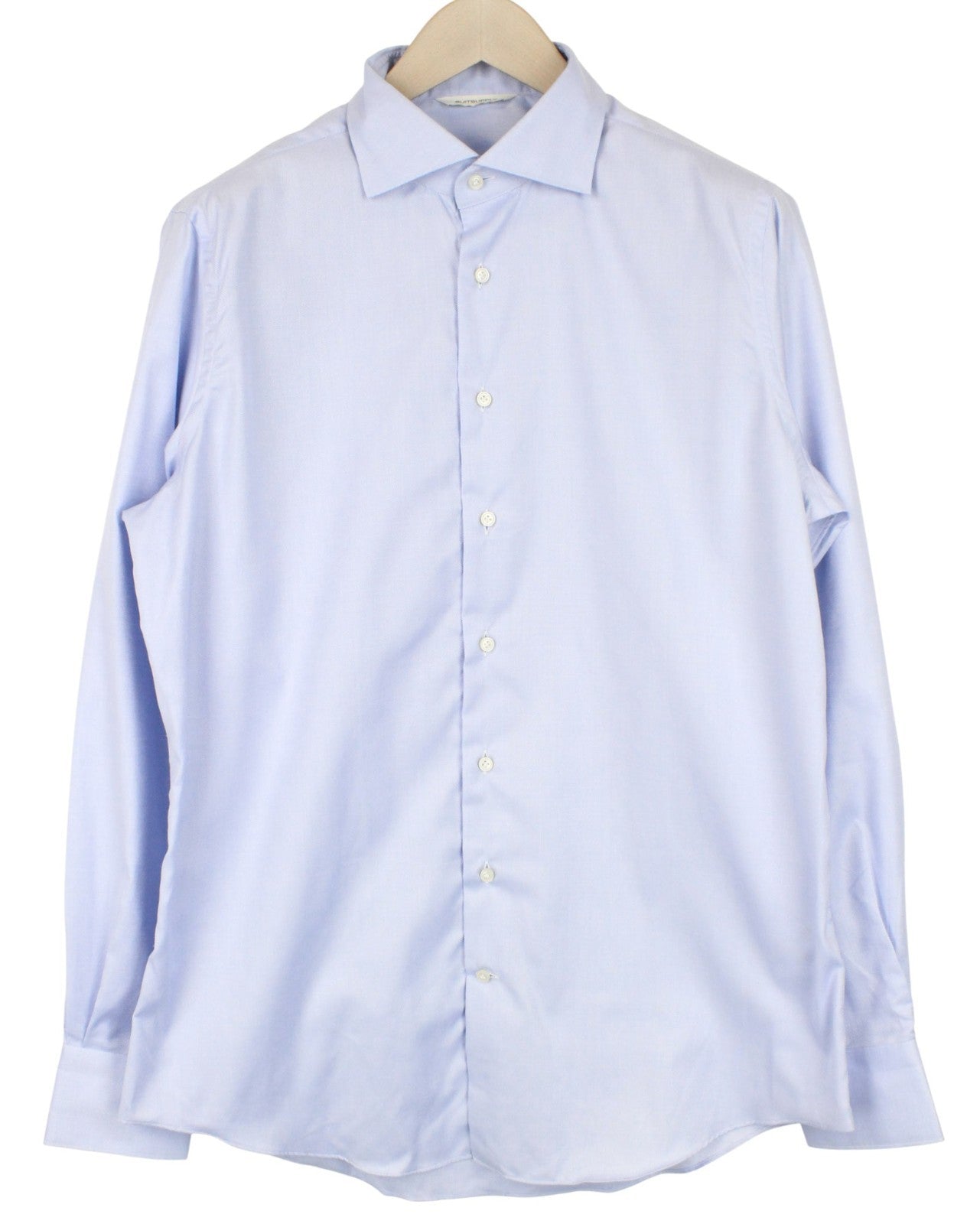 SUITSUPPLY Men's Formal Shirt ~L Blue Melange Cotton Cutaway Extra Slim Fitted