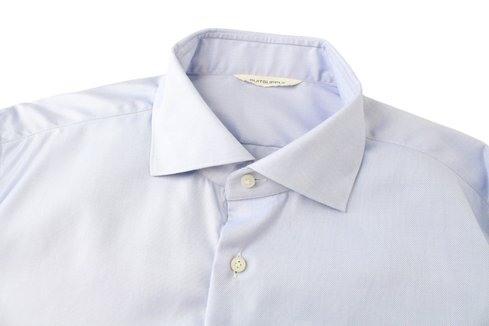 SUITSUPPLY Men's Formal Shirt ~L Blue Melange Cotton Cutaway Extra Slim Fitted
