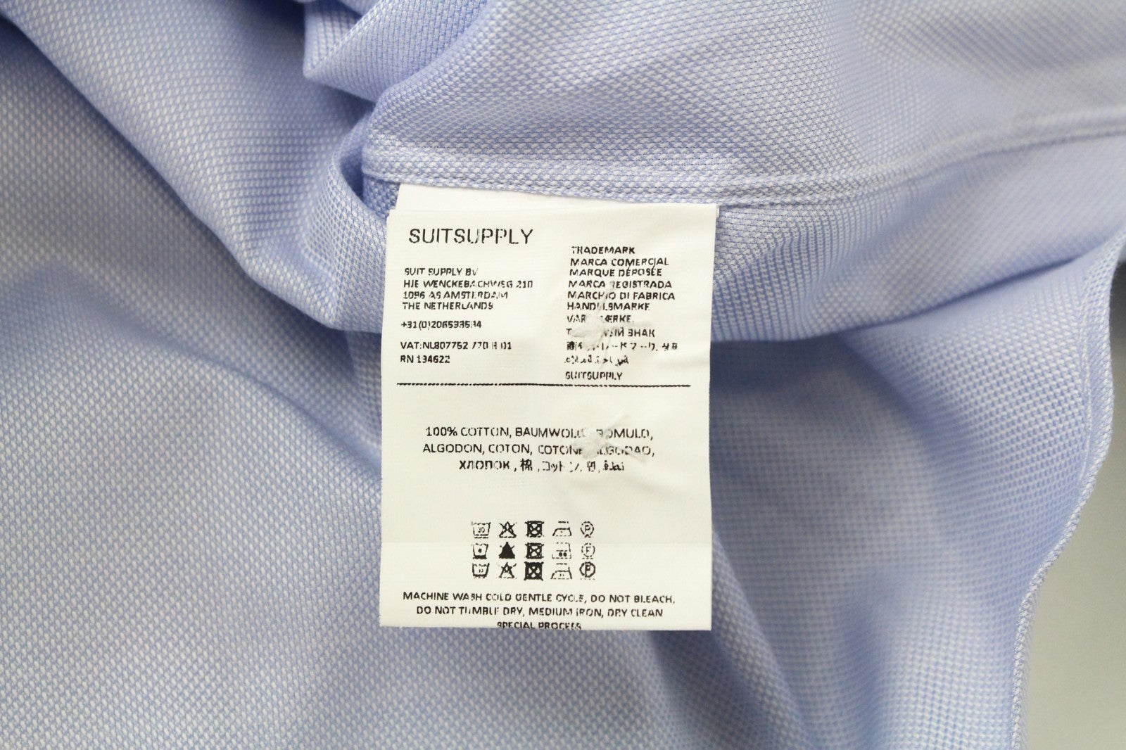SUITSUPPLY Men's Formal Shirt ~L Blue Melange Cotton Cutaway Extra Slim Fitted