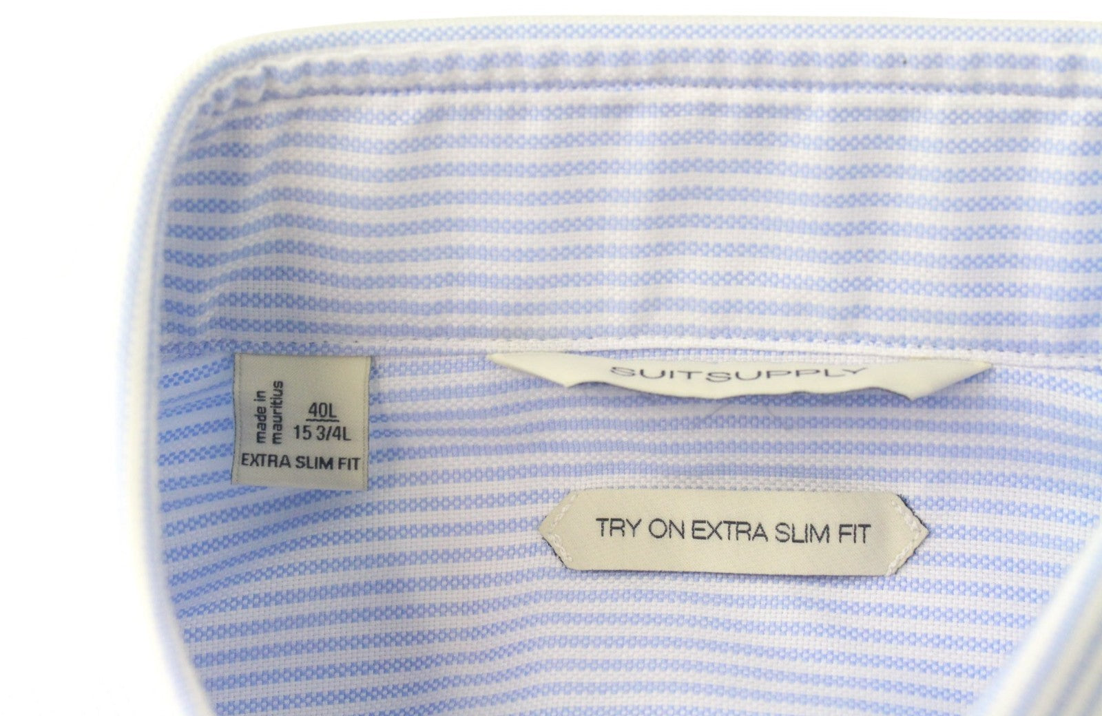 SUITSUPPLY Men's Formal Shirt 40L/15.75L Blue Striped Cotton Cutaway Extra Slim