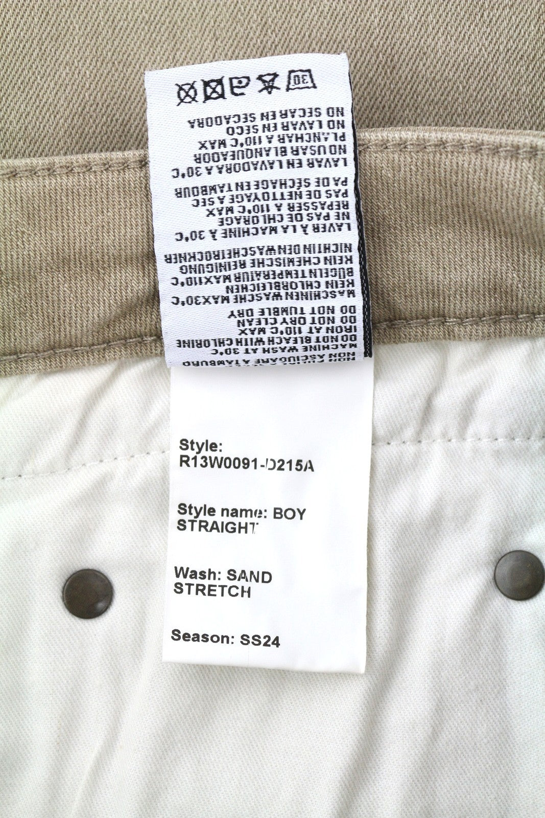 R13 Boy Straight Women Jeans 30 Sand Stretch Faded Cropped Ankle Length RRP549