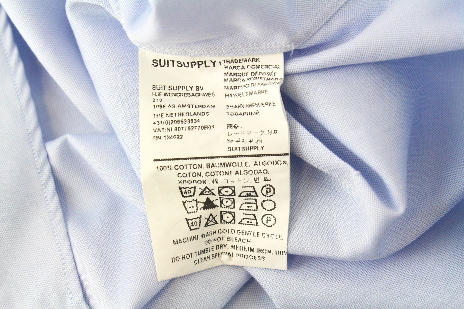 SUITSUPPLY Men's Formal Shirt 45L/17.75L Light Blue Cotton Cutaway Slim Formal